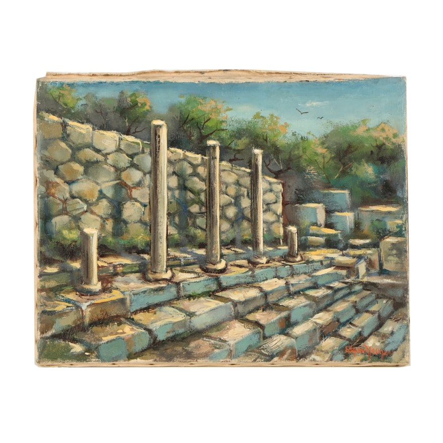 Edgar Yaeger Oil Painting of Columnar Structure