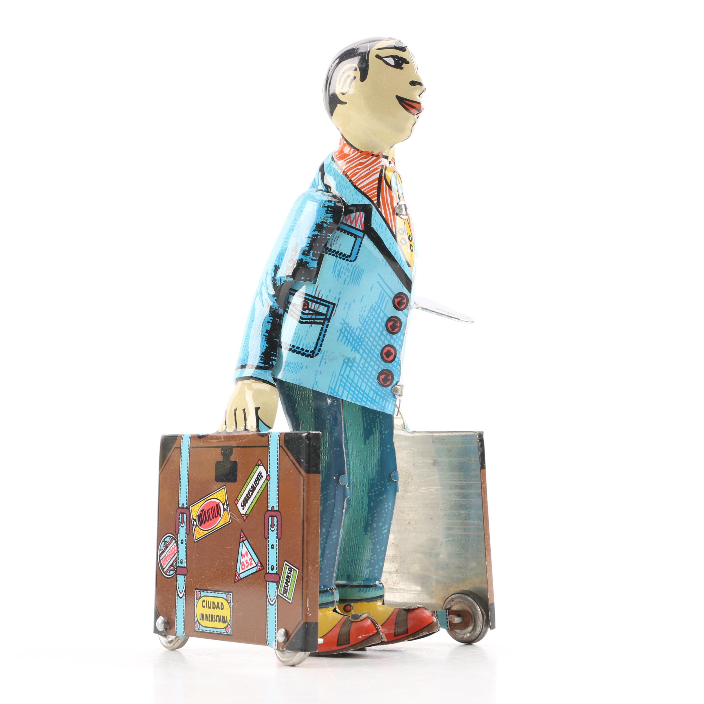 Vintage Student with Luggage Tin Litho Toy by Paya