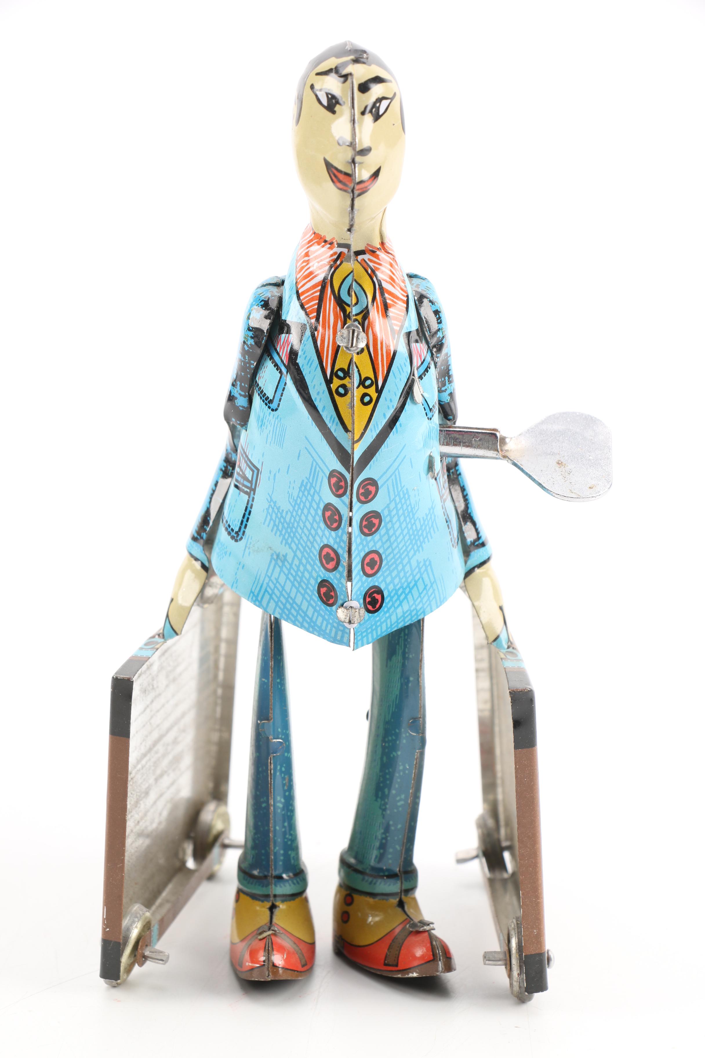 Vintage Student with Luggage Tin Litho Toy by Paya