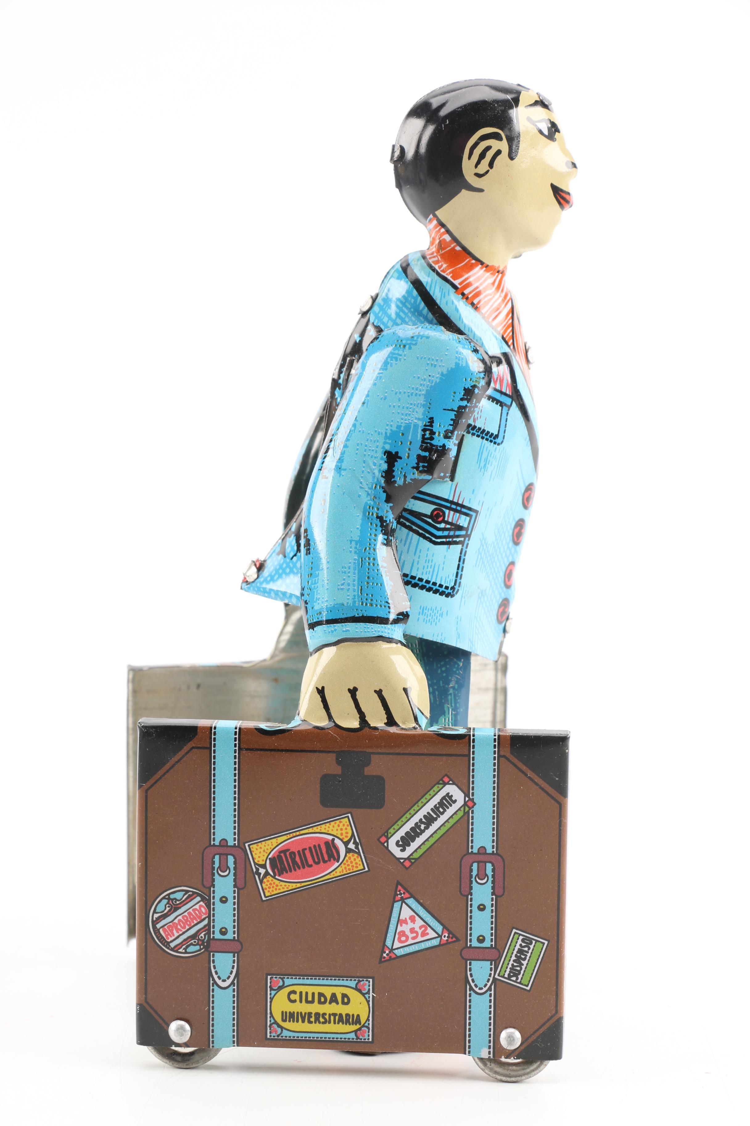 Vintage Student with Luggage Tin Litho Toy by Paya