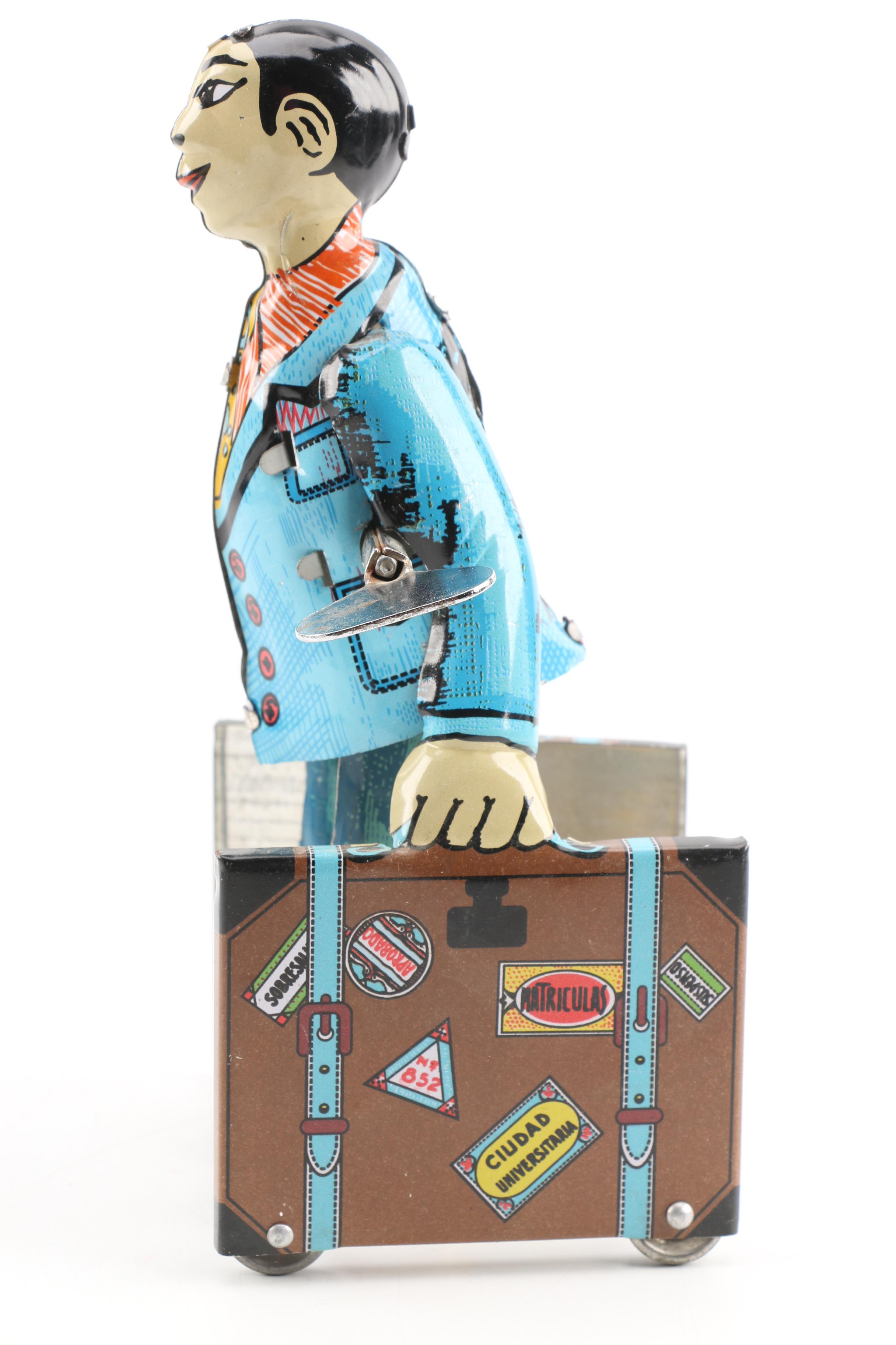 Vintage Student with Luggage Tin Litho Toy by Paya