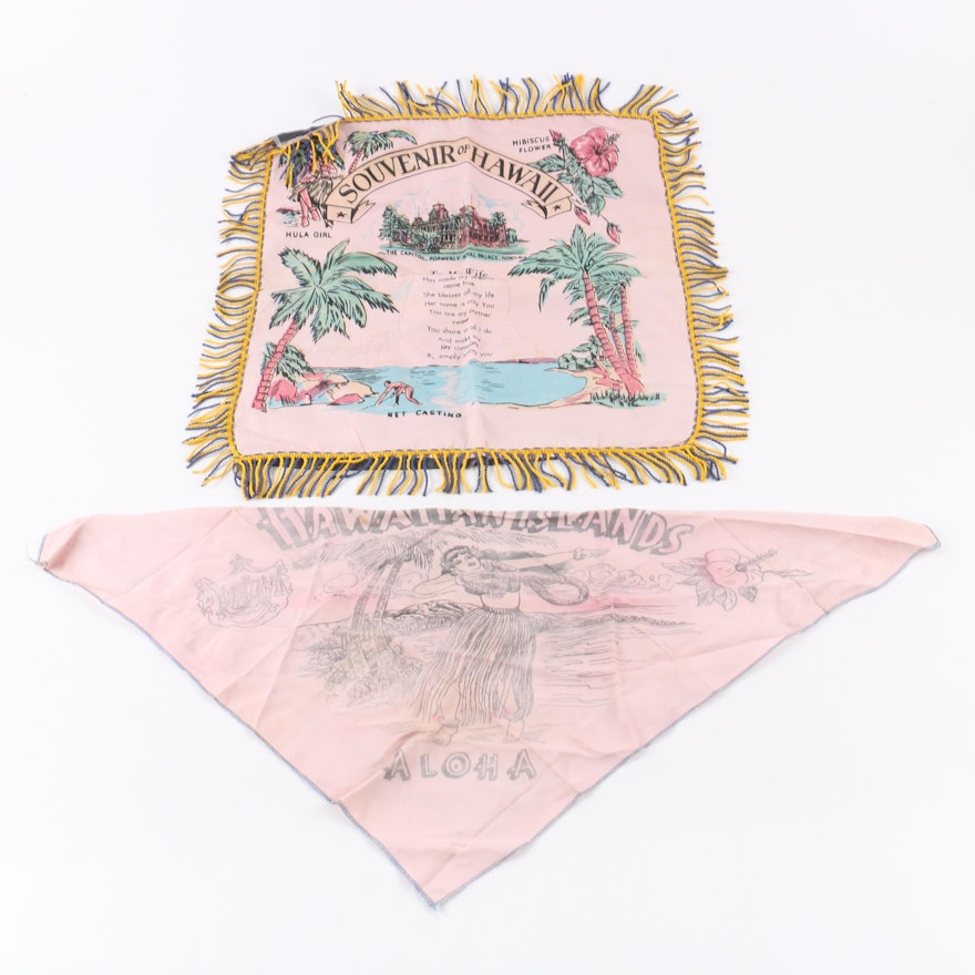 Vintage Sweetheart Pillow Cover and Pocket Square Hawaiian Souvenirs