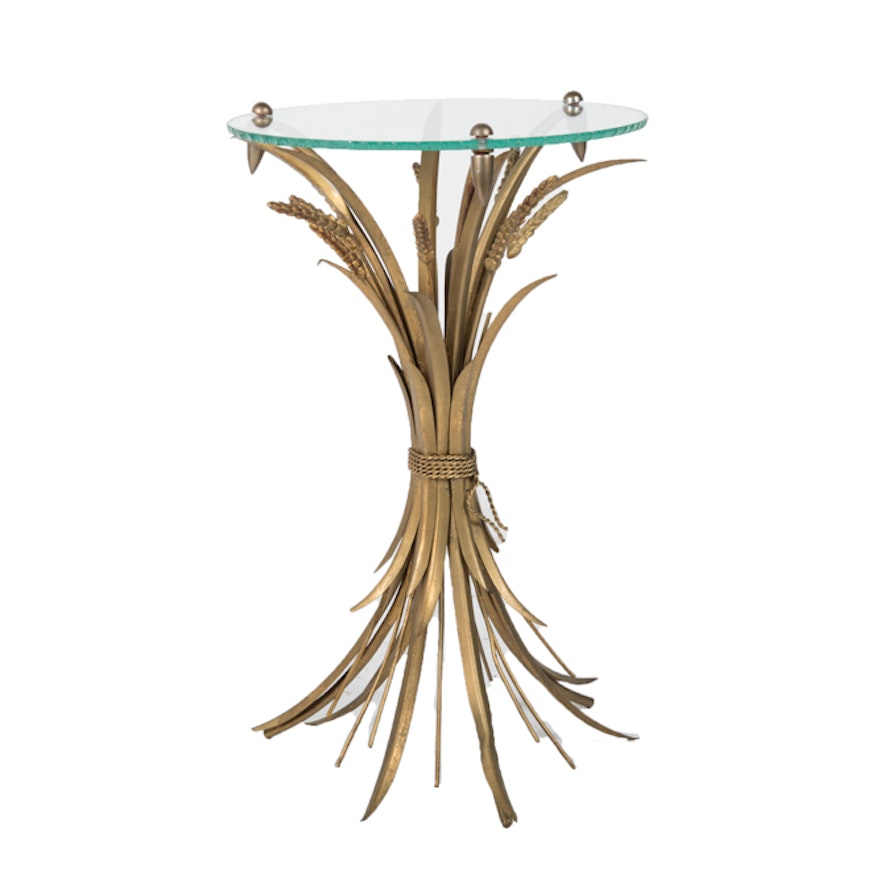 Hollywood Regency Style Wheat Sheaf Brass Accent Table