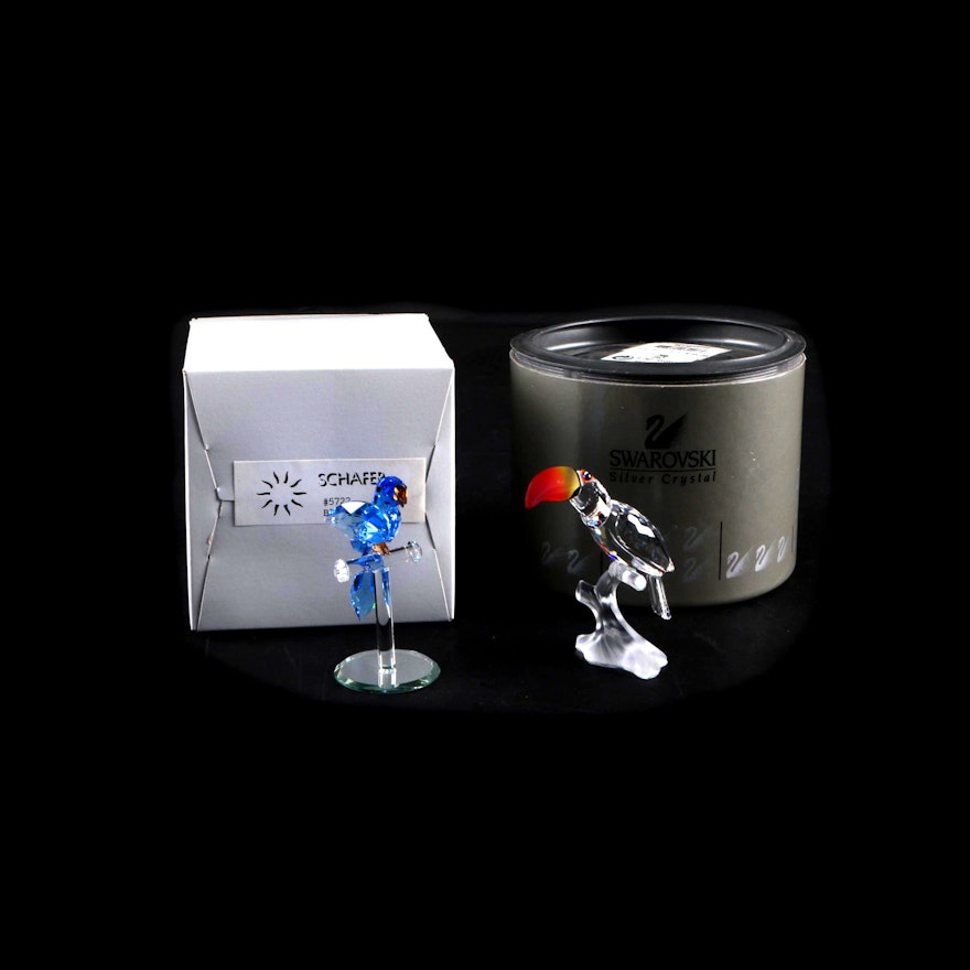 Swarovski Crystal "Toucan" and "Blue Parrot" Figurines