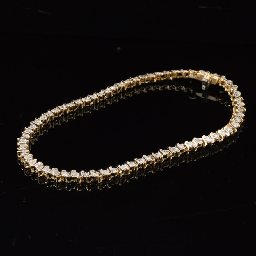 14K Yellow Gold 1.00 CTW Diamond Tennis Bracelet