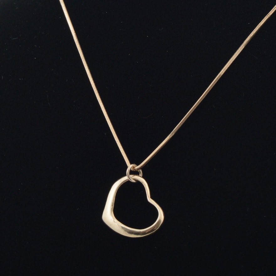 Aurafin 14K Yellow Gold Open Heart Pendant Necklace