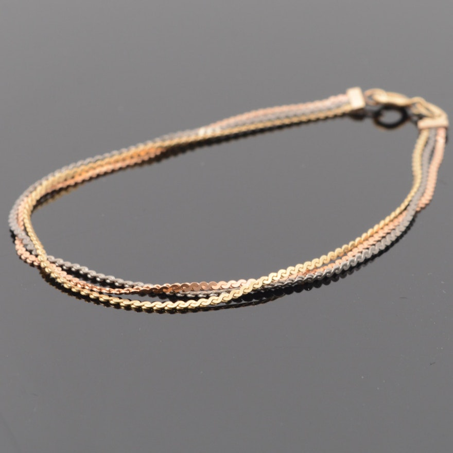 14K Tri-Color Gold Chain Bracelet