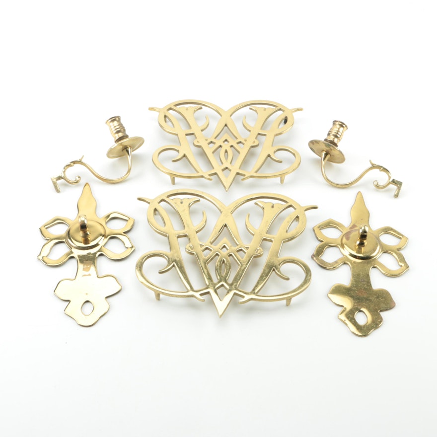 Williamsburg "William and Mary" Brass Trivets with Candle Holders and Hardware