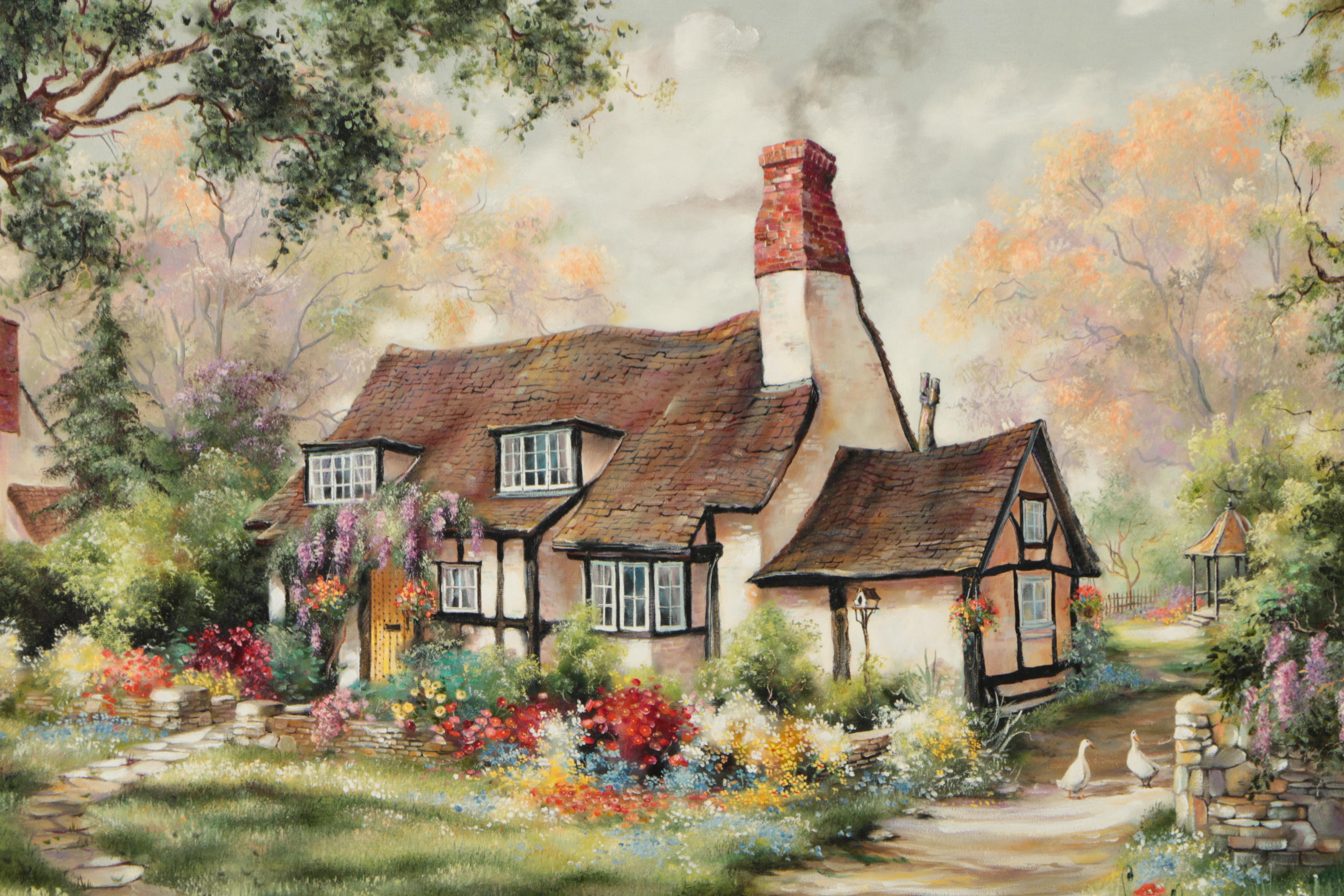 Marty Bell 1995 Oil Painting "Welford Cottage"
