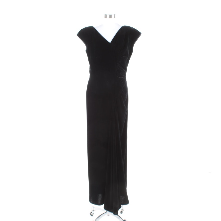 Circa 1980s Valentino Boutique Black Velvet Evening Gown