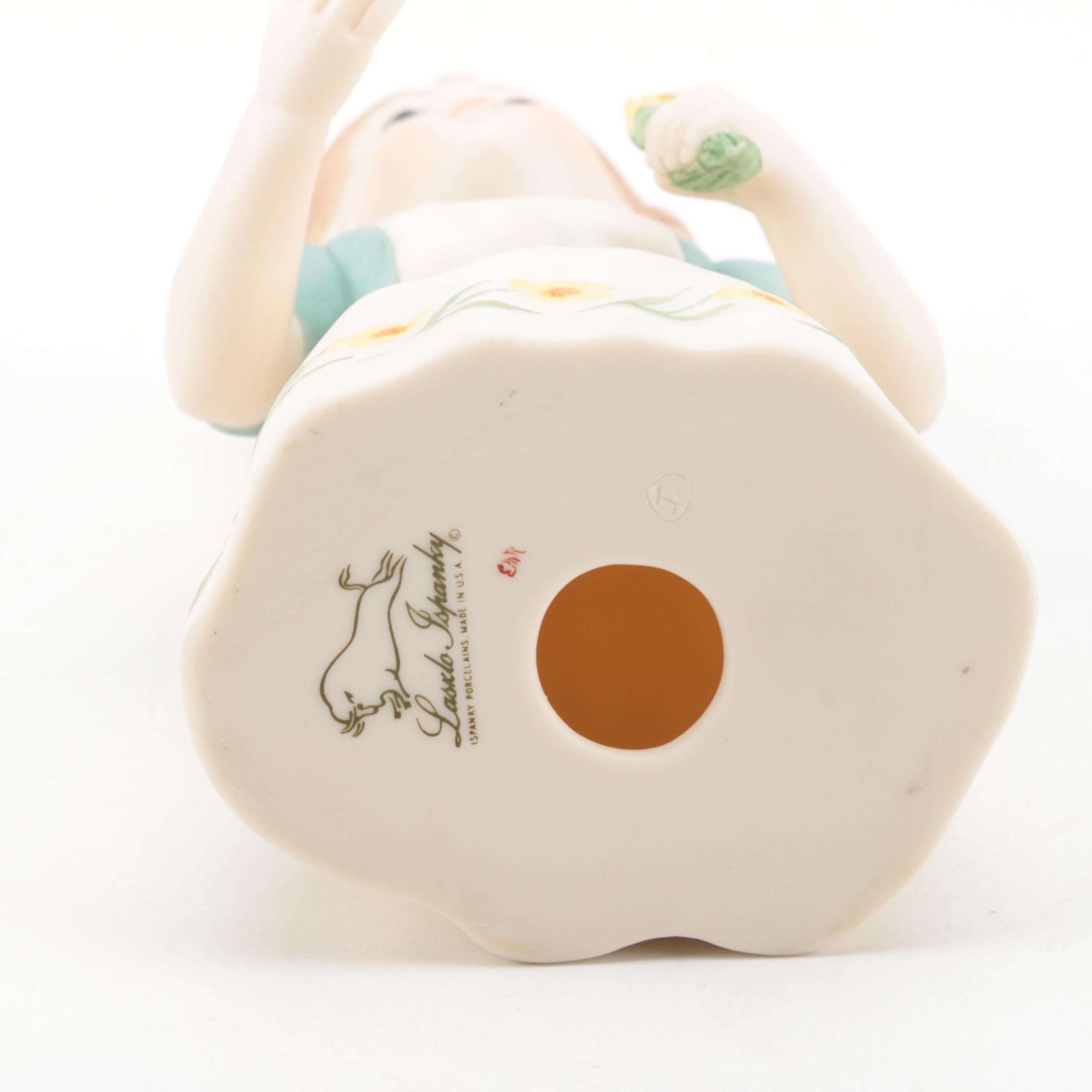 Vintage Laszlo Ispanky Porcelain Girl with Flower Figurine