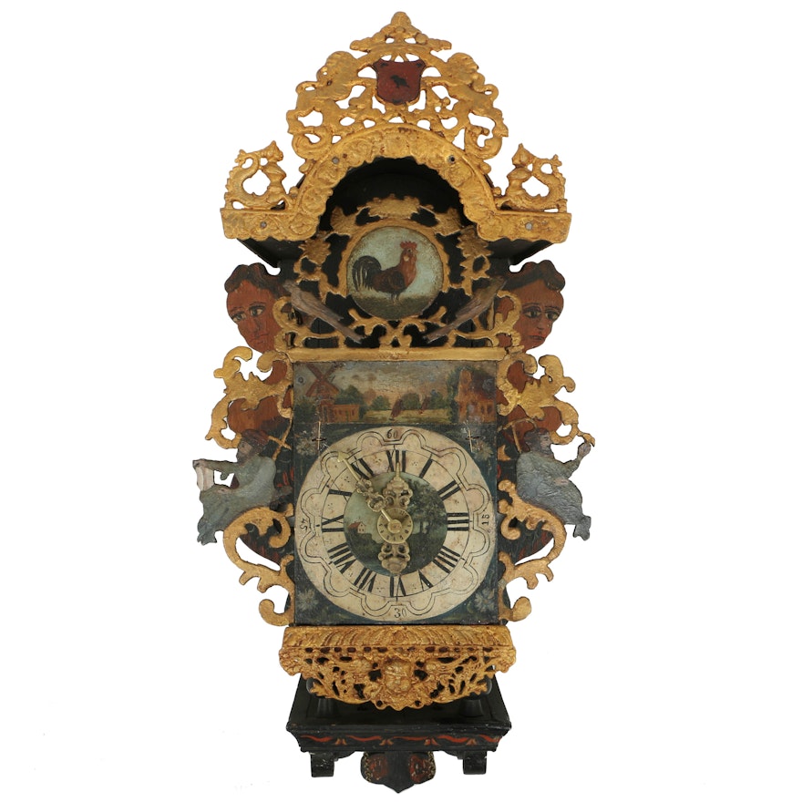 Antique Dutch "Stoelklok" Wall Clock, Circa 1800