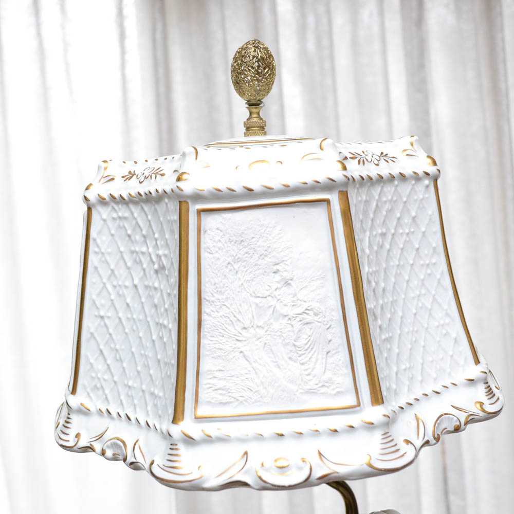 Pair of Vintage Colbert French Rococo Porcelain Table Lamps