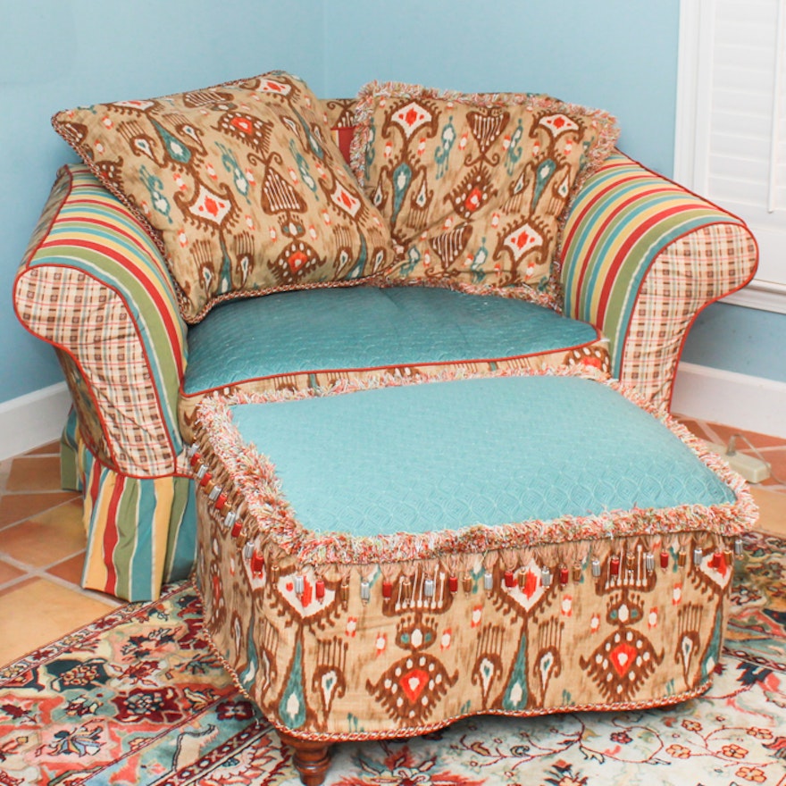 Oversized Armchair and Ottoman with Southwest Style Covers
