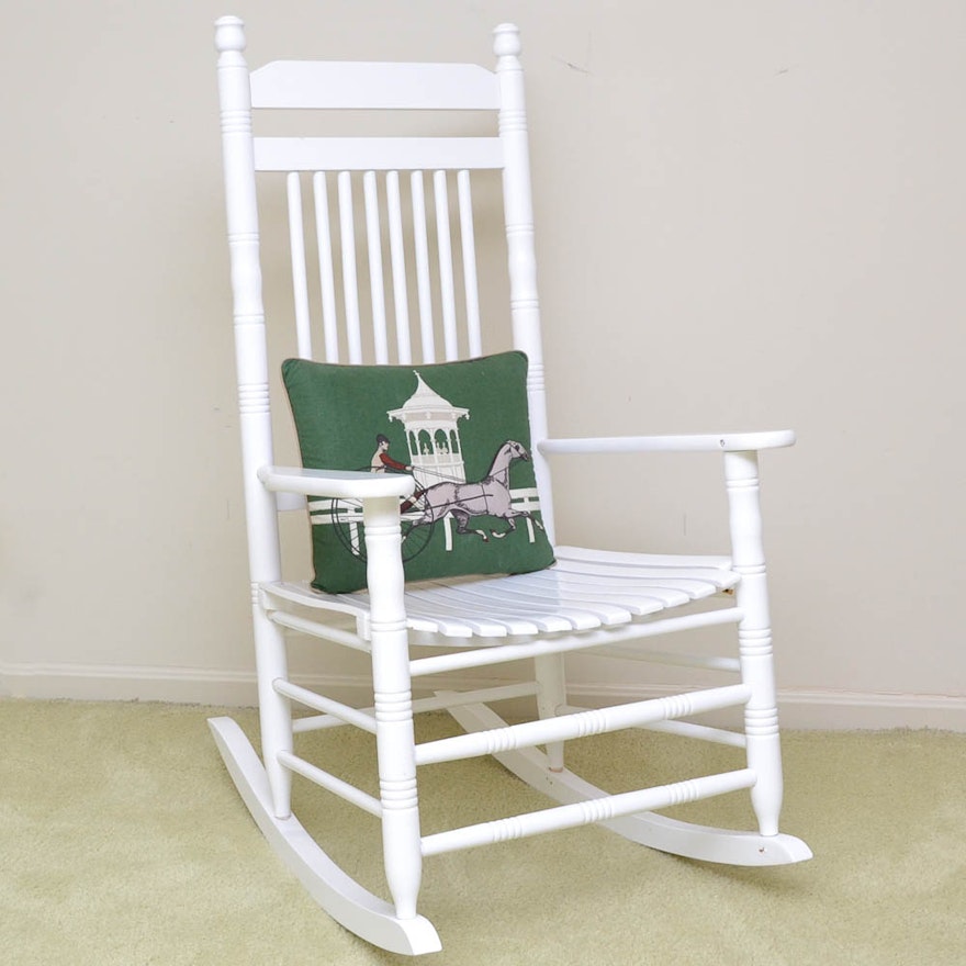 White Painted Rocking Chair with Accent Pillow