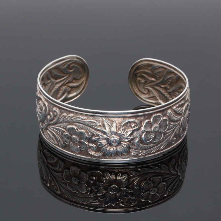 Kirk & Son Sterling Silver Floral Design Cuff Bracelet