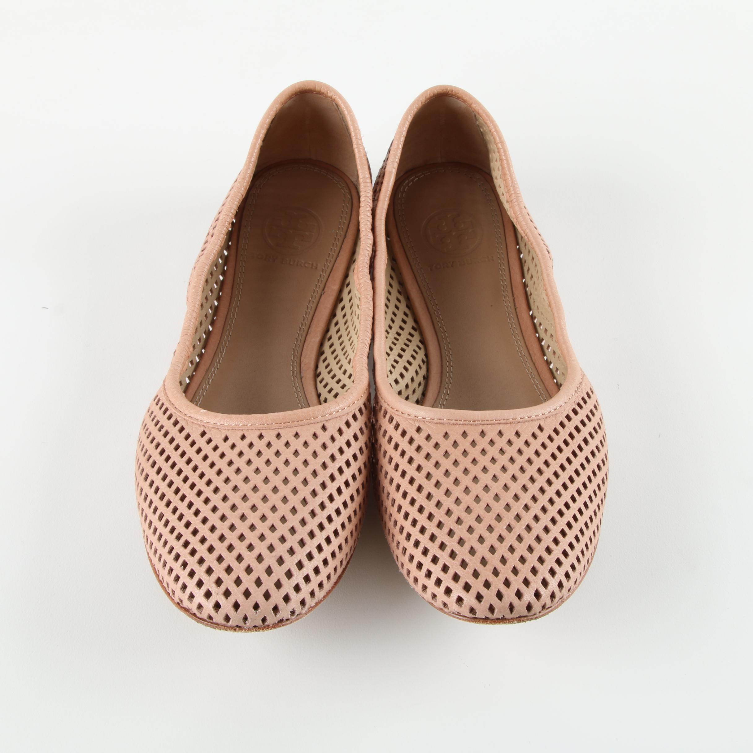 Tory Burch Beige Perforated Leather Flats