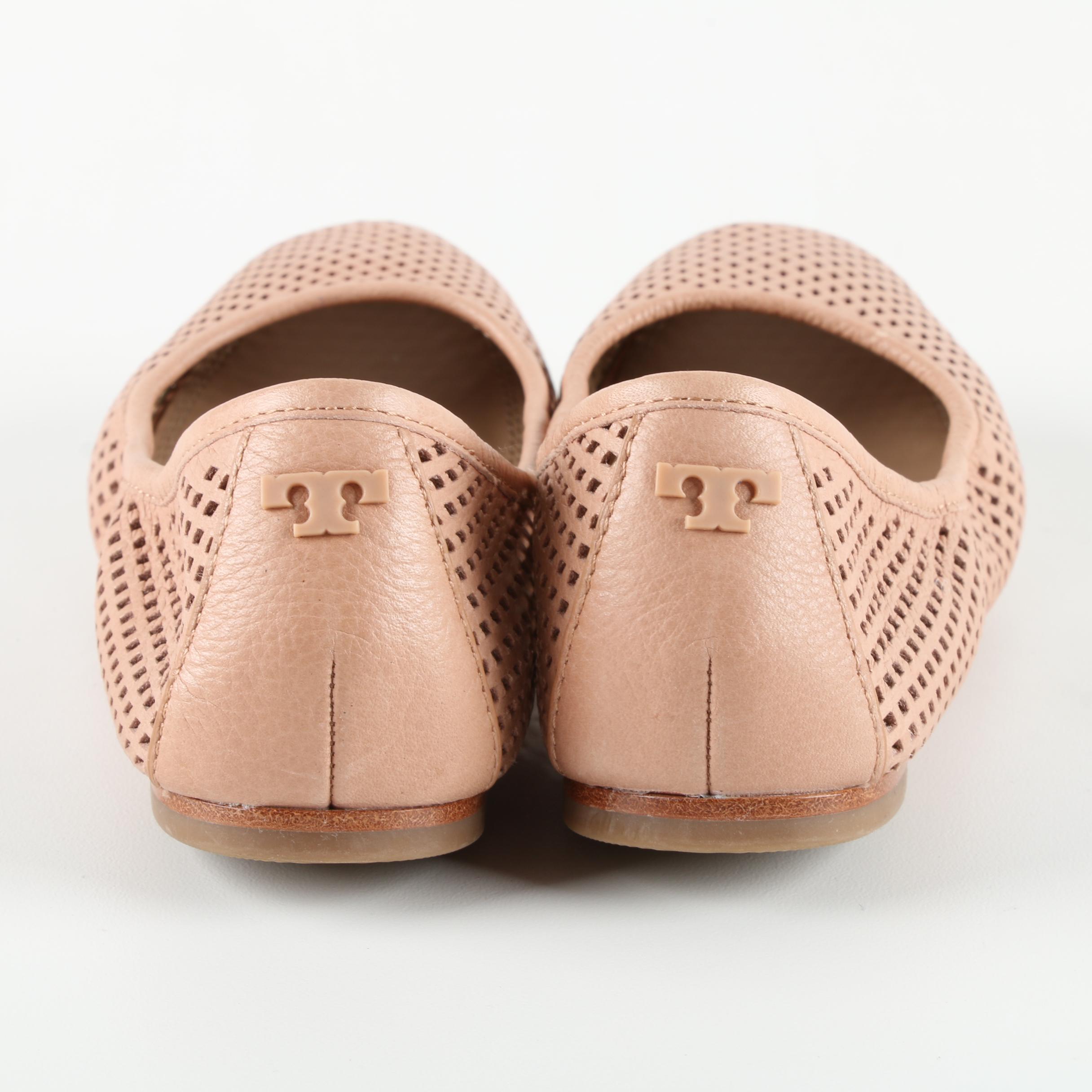 Tory Burch Beige Perforated Leather Flats