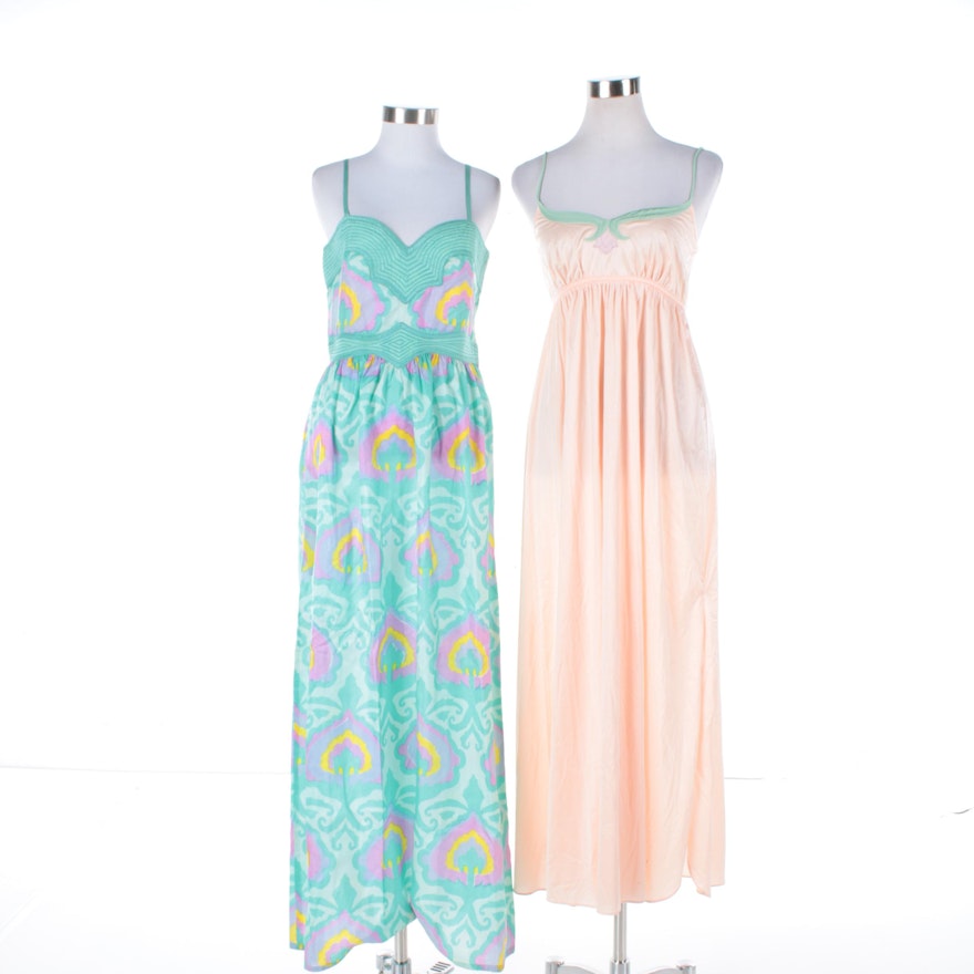 Circa 1970s Vintage Bill Tice Silk Dress and Nylon Nightgown