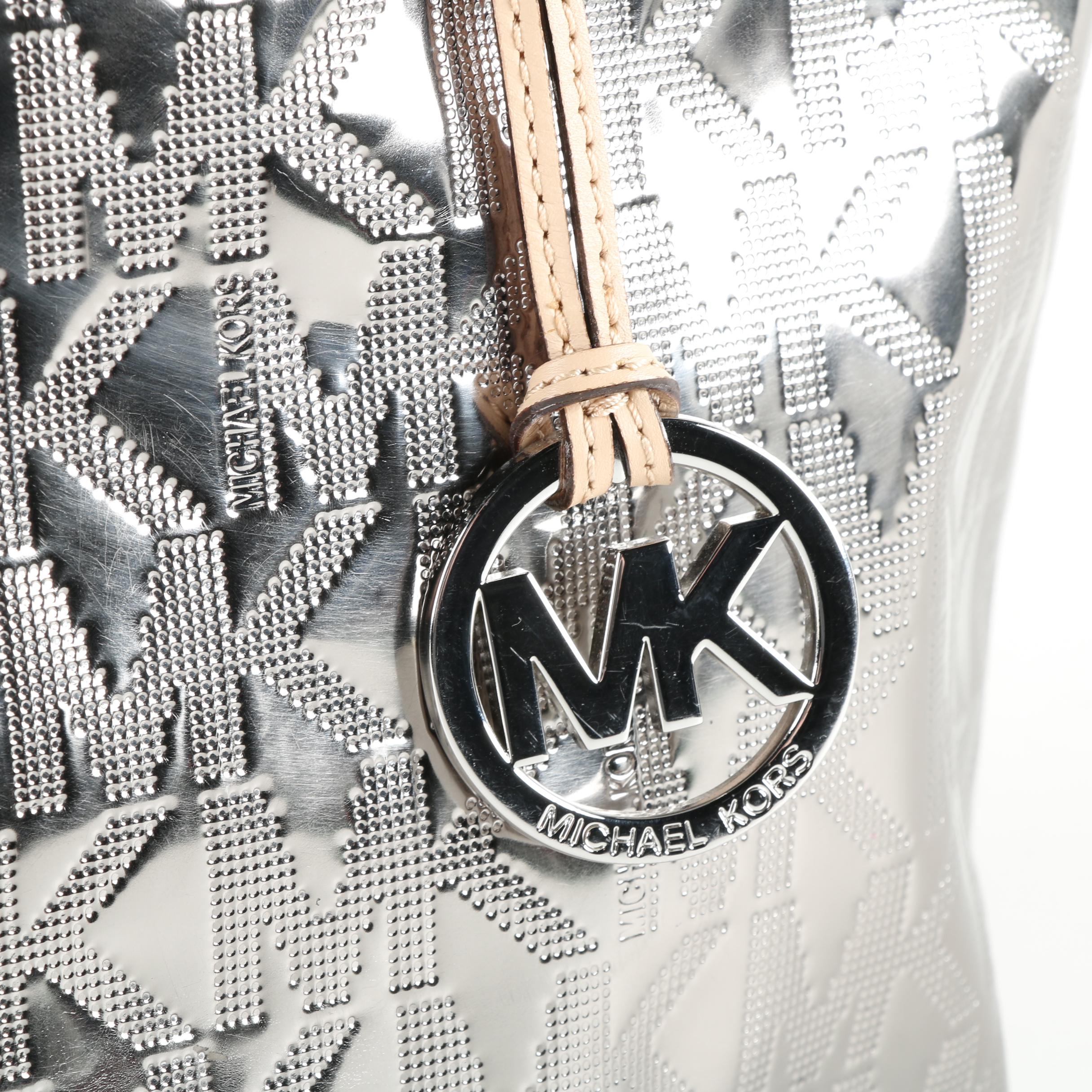 Michael by Michael Kors Silver Metallic Patent Leather Tote