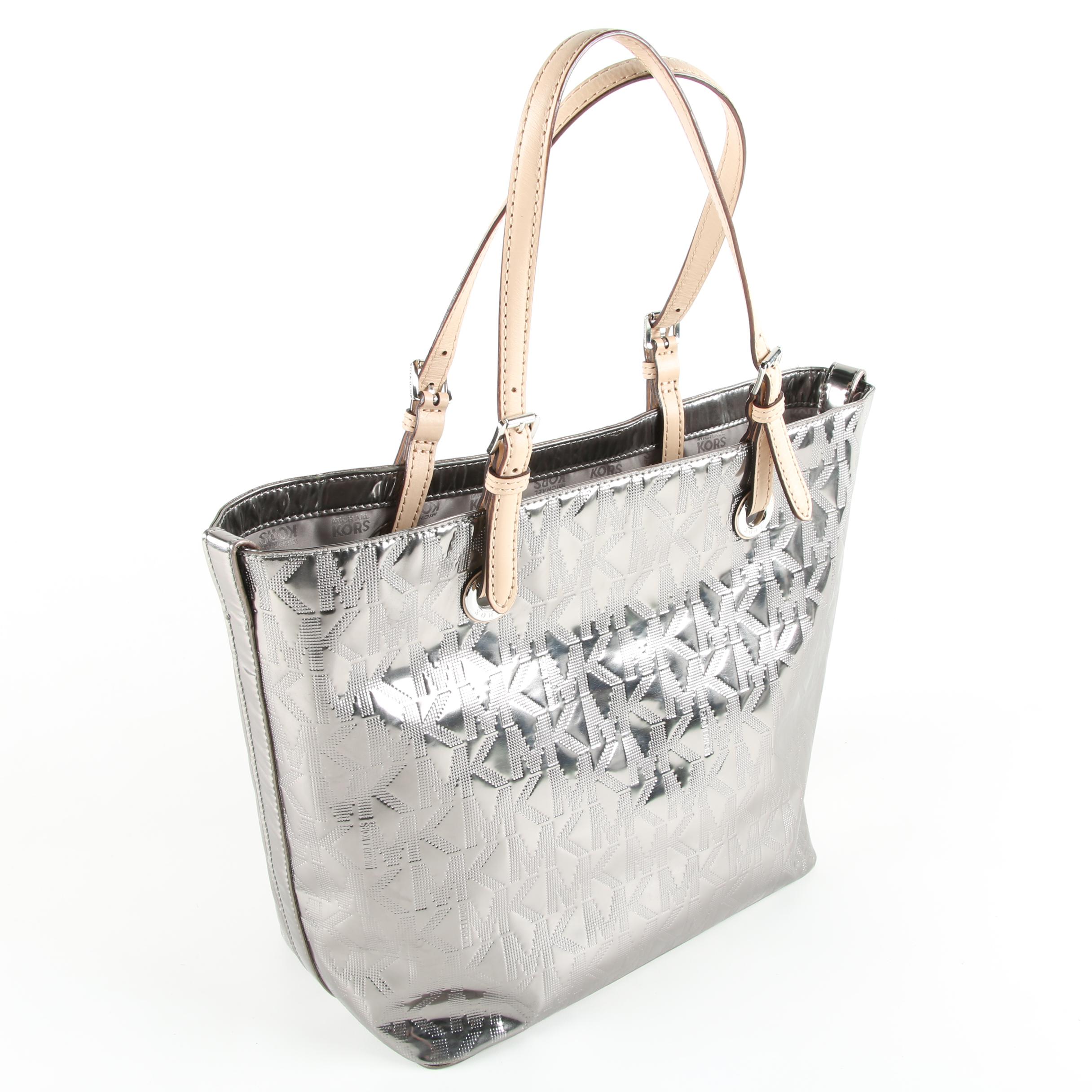 Michael by Michael Kors Silver Metallic Patent Leather Tote