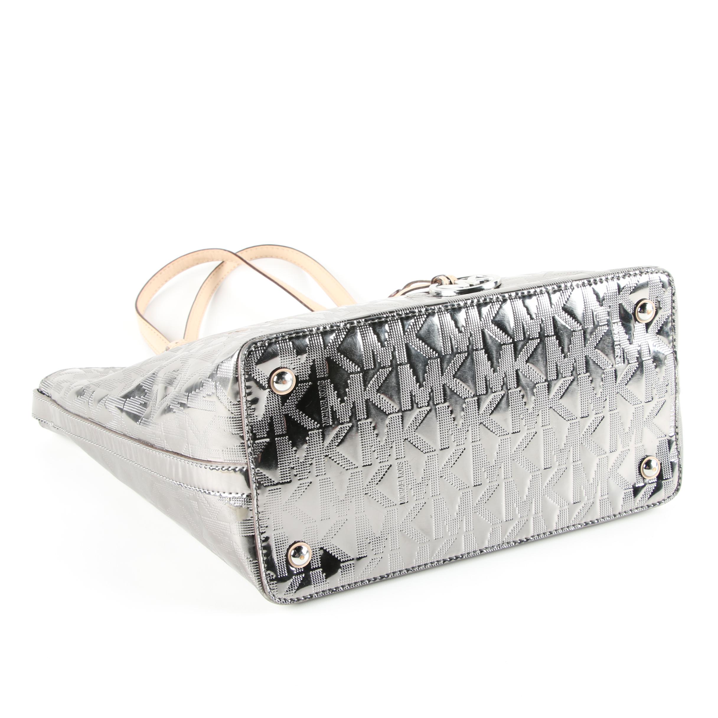 Michael by Michael Kors Silver Metallic Patent Leather Tote