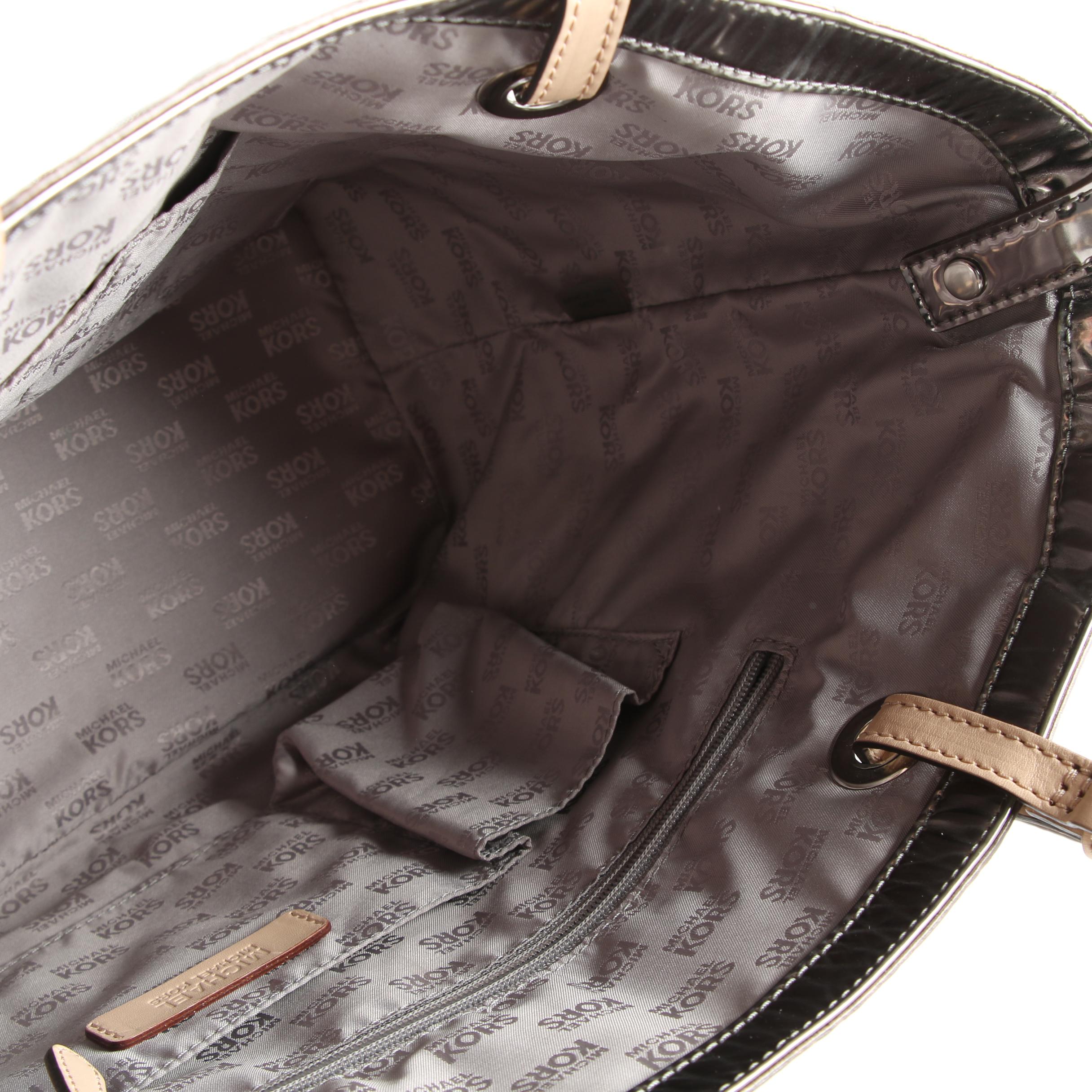 Michael by Michael Kors Silver Metallic Patent Leather Tote