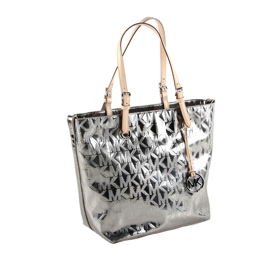 Michael by Michael Kors Silver Metallic Patent Leather Tote