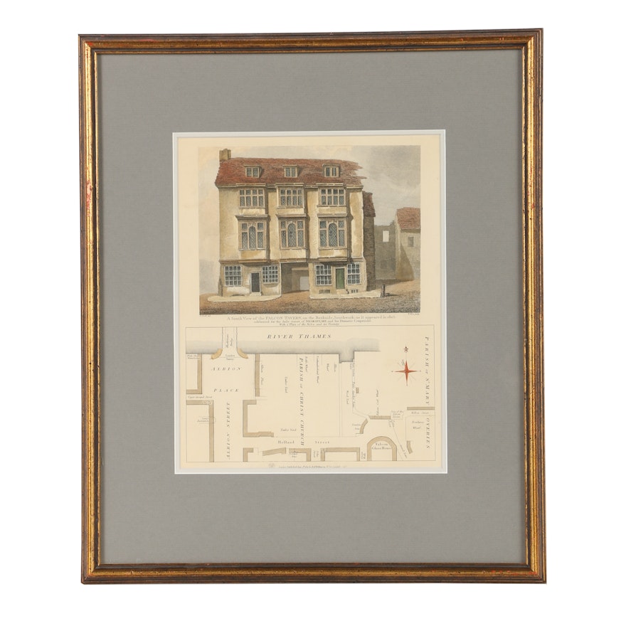 Hand-Colored Lithograph After F. Nash "A South View of the Falcon Tavern..."