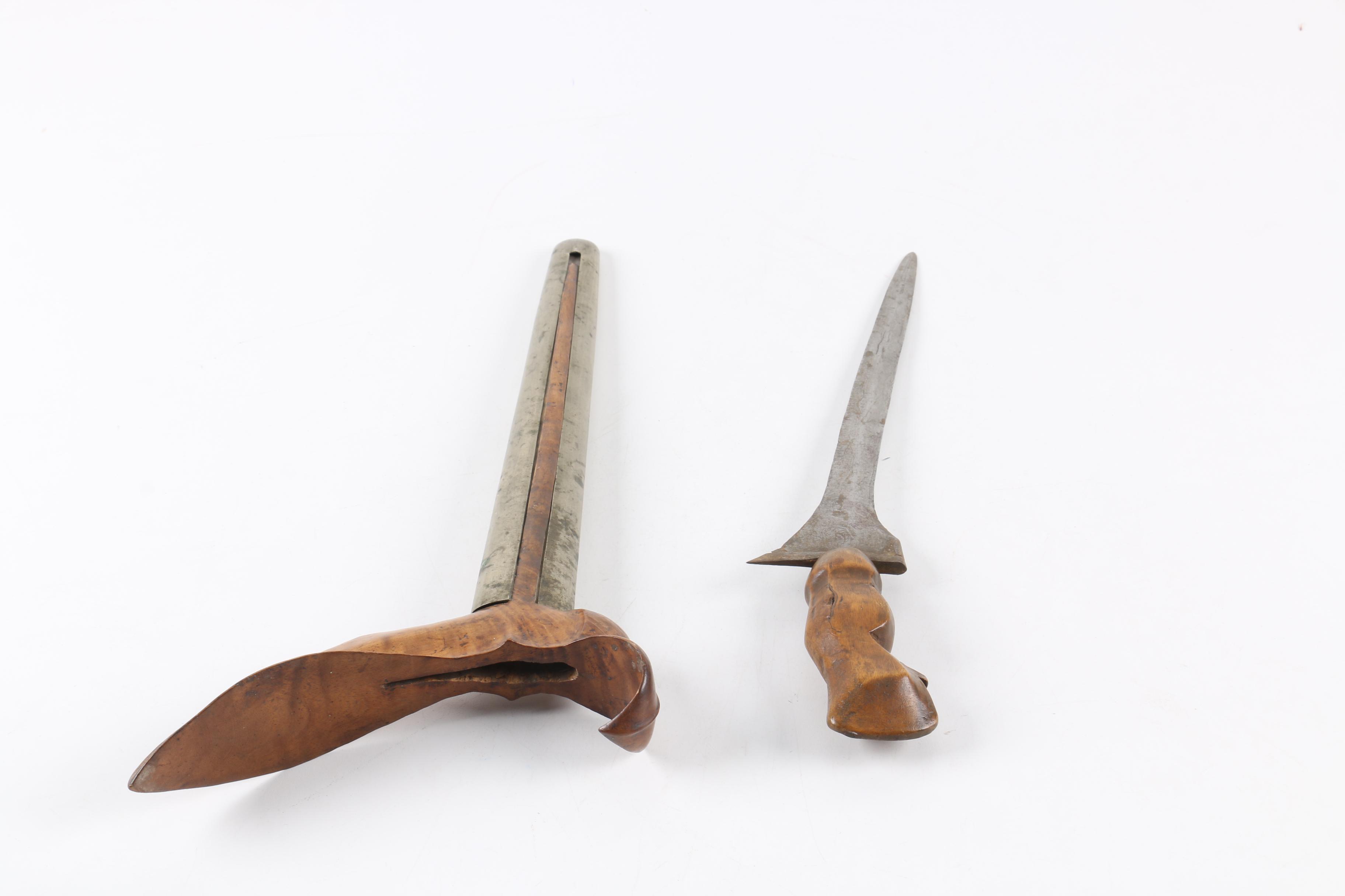 Indonesian Kris Dagger with Hand-Carved Scabbard
