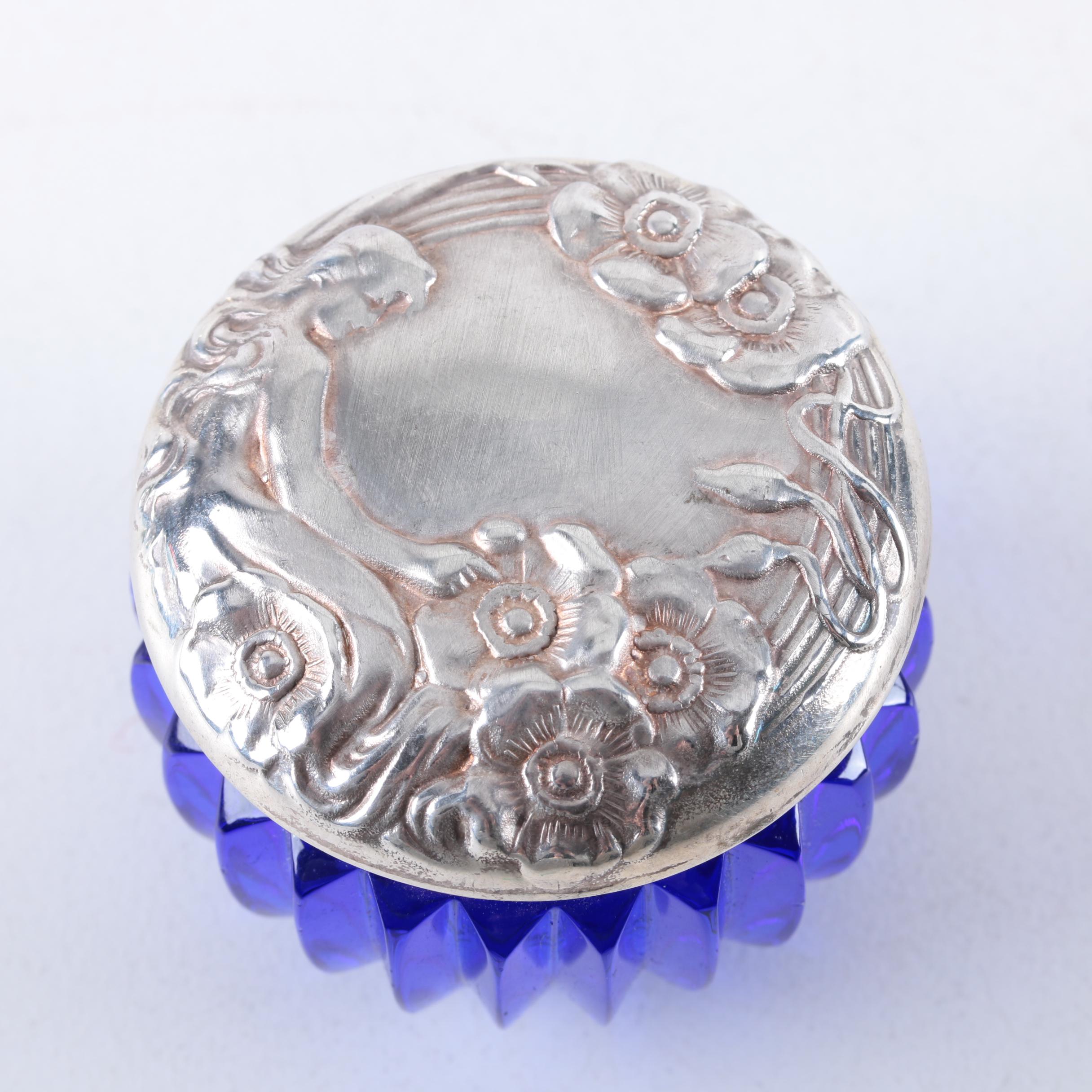 Collection of Crystal and Glass Vanity Jars with Sterling Silver Lids