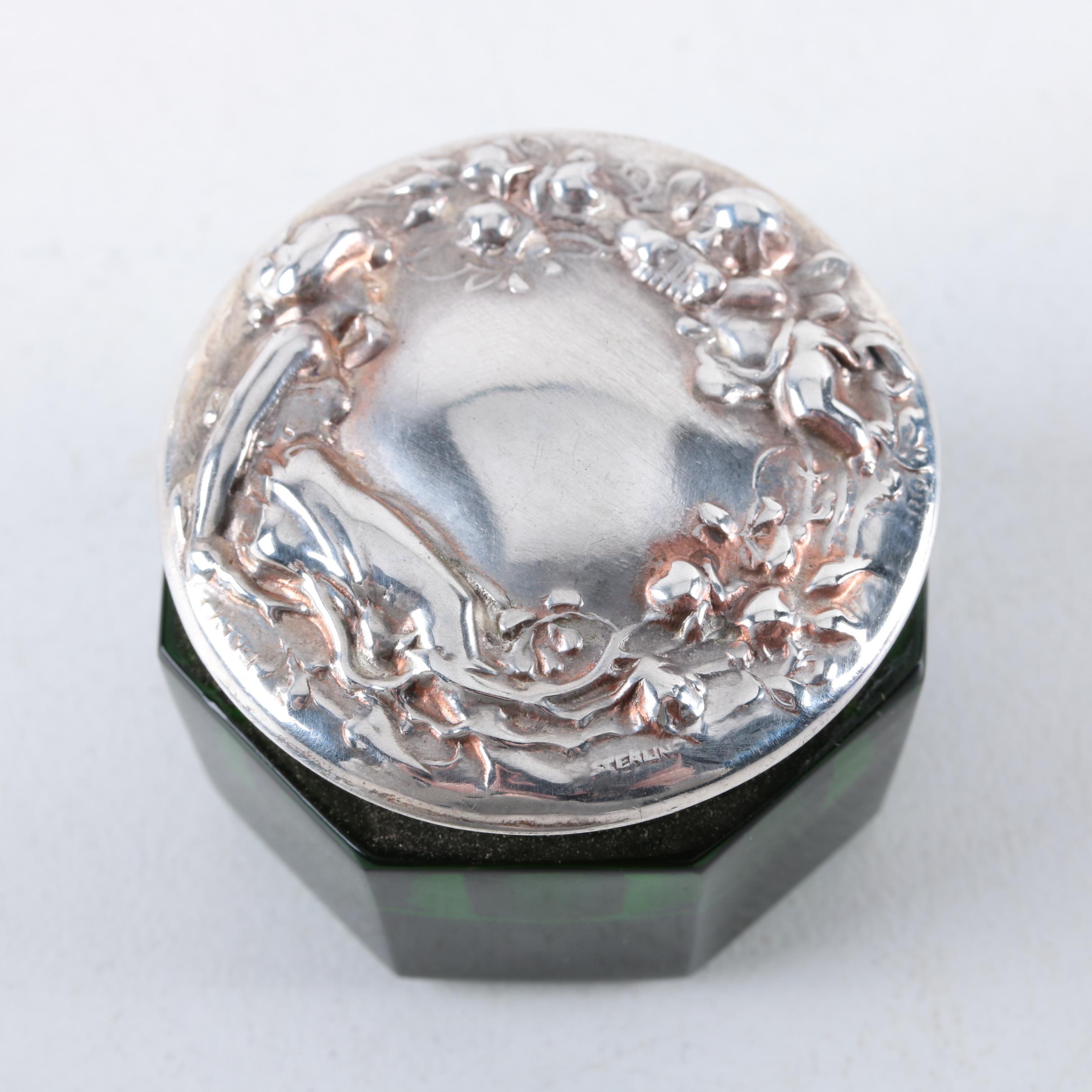 Collection of Crystal and Glass Vanity Jars with Sterling Silver Lids