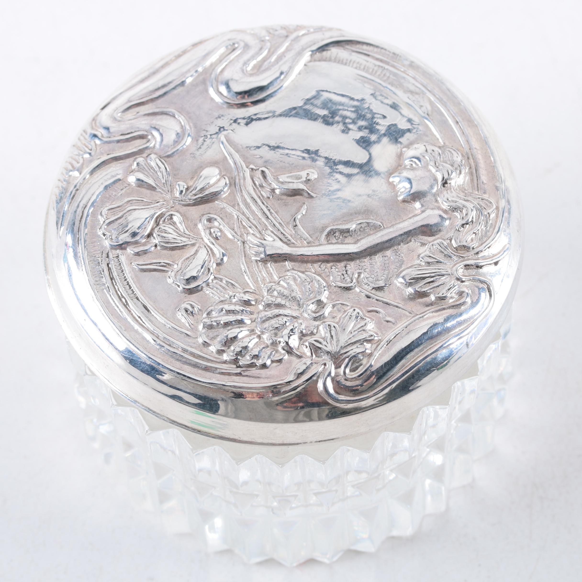 Collection of Crystal and Glass Vanity Jars with Sterling Silver Lids