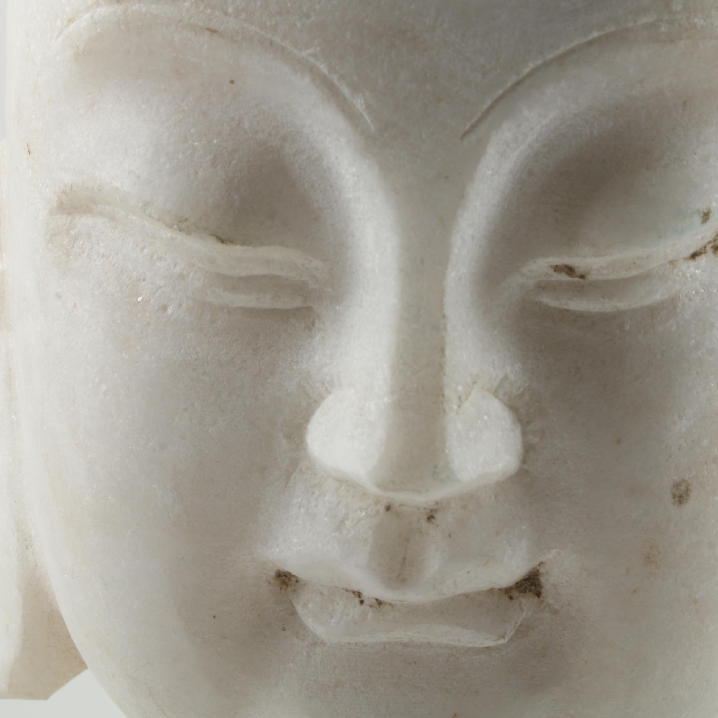 Chinese Inspired Carved Marble Buddha Head Sculpture