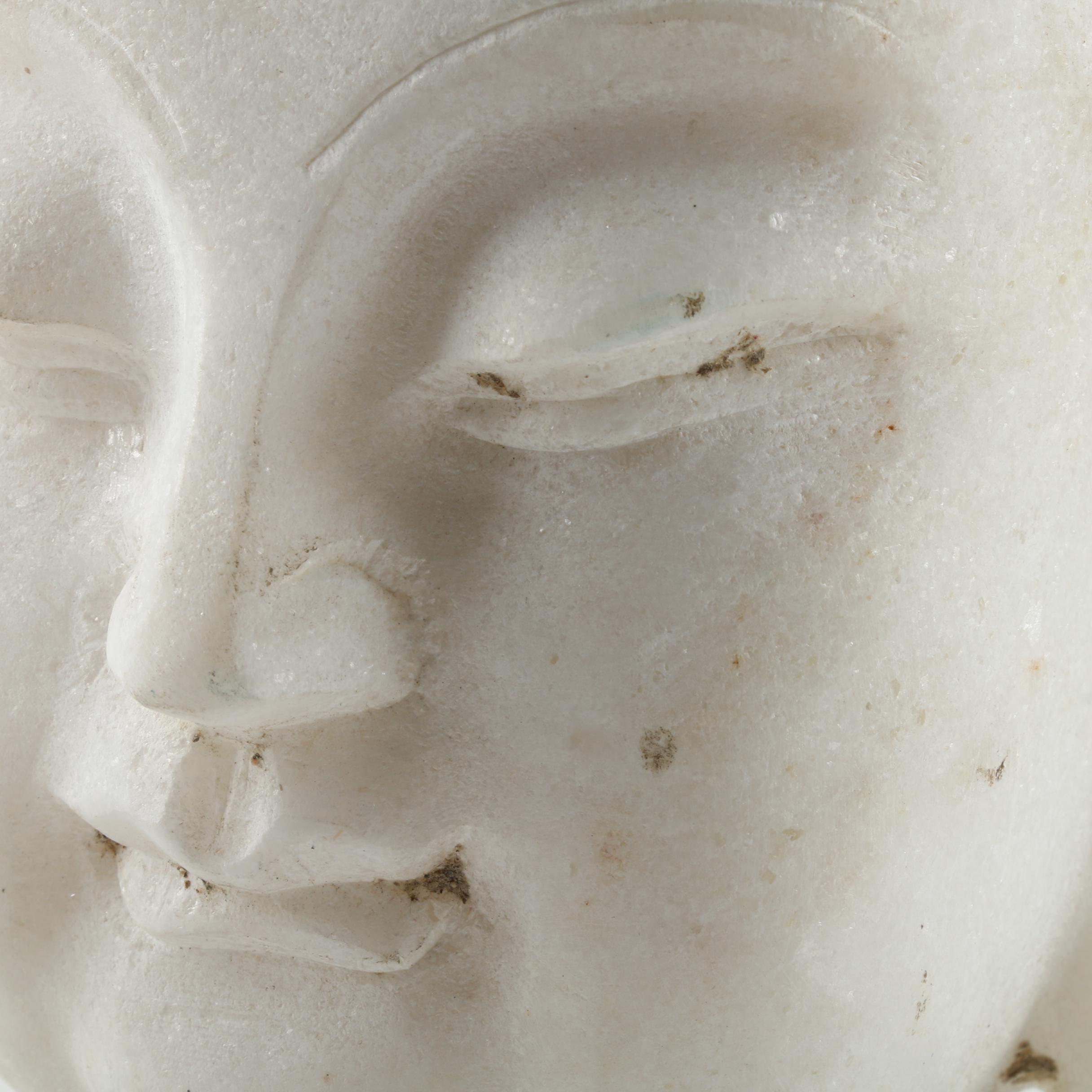 Chinese Inspired Carved Marble Buddha Head Sculpture