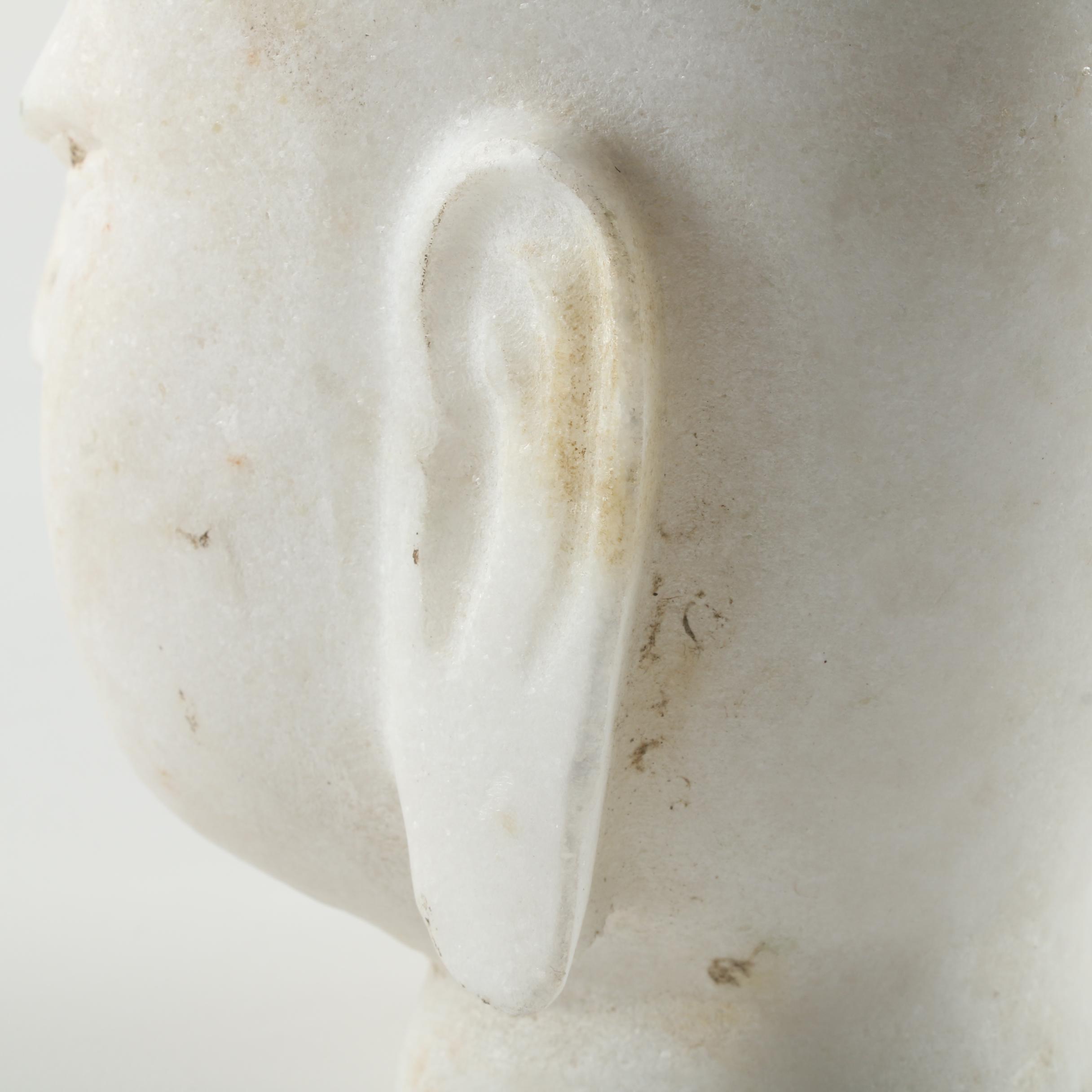 Chinese Inspired Carved Marble Buddha Head Sculpture