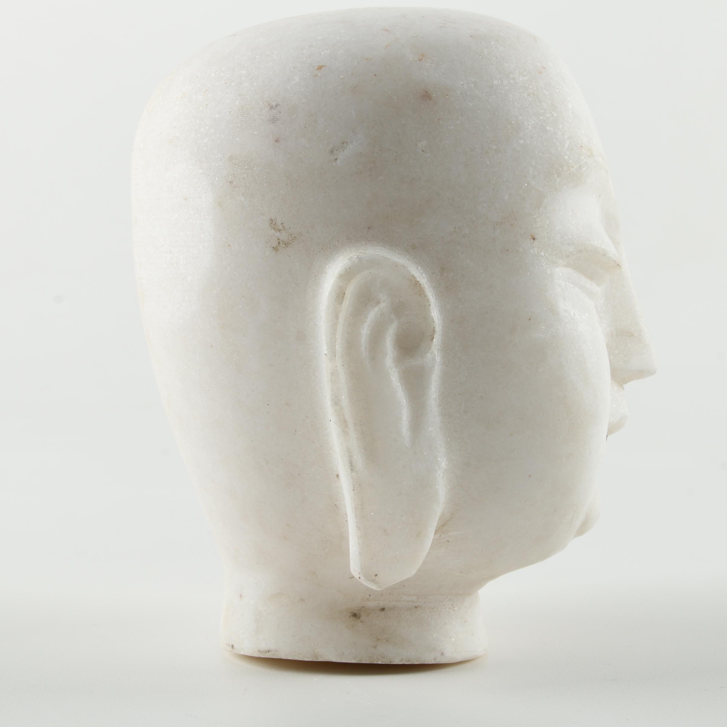 Chinese Inspired Carved Marble Buddha Head Sculpture