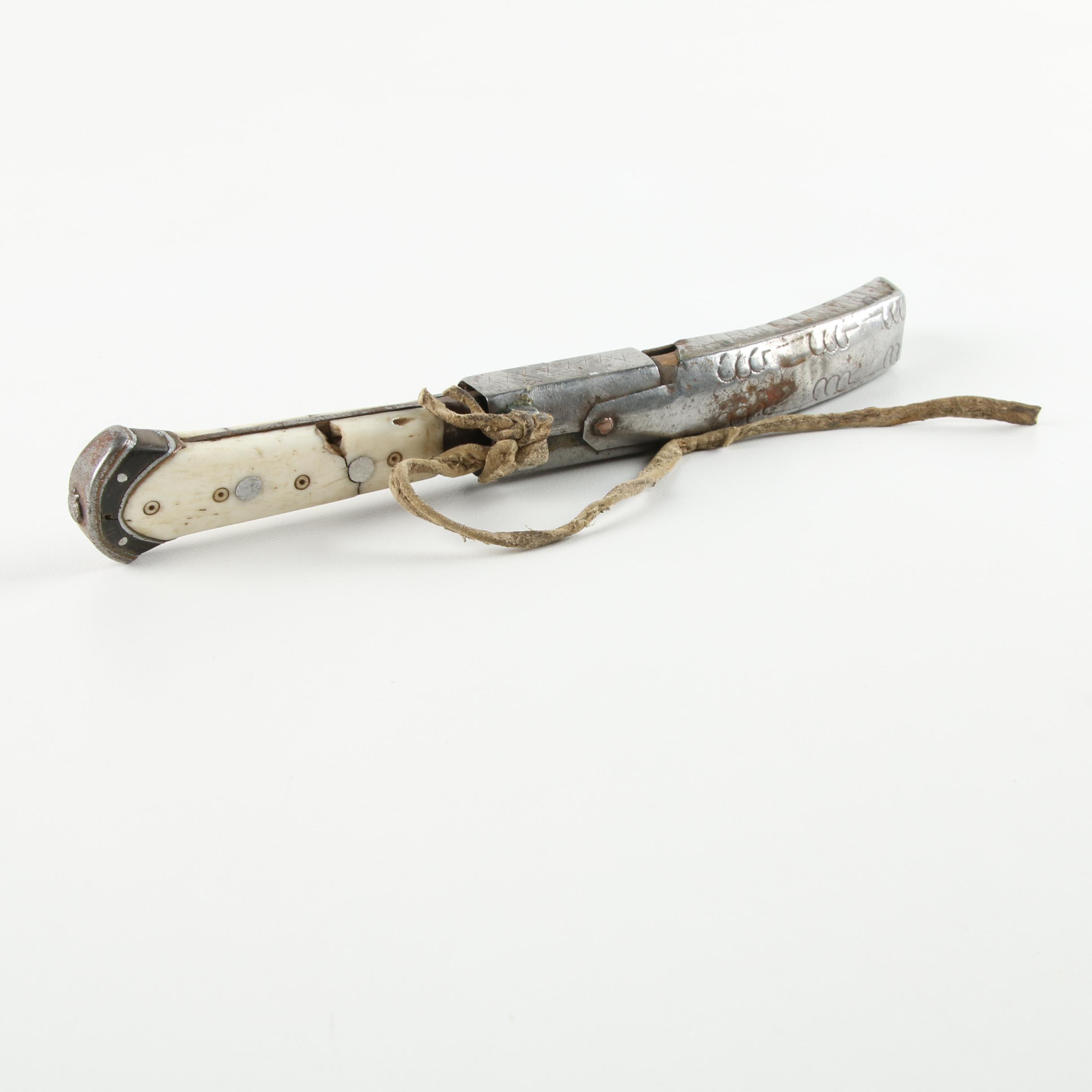 Vintage Tibetan Bone Handle Knife with Sheath