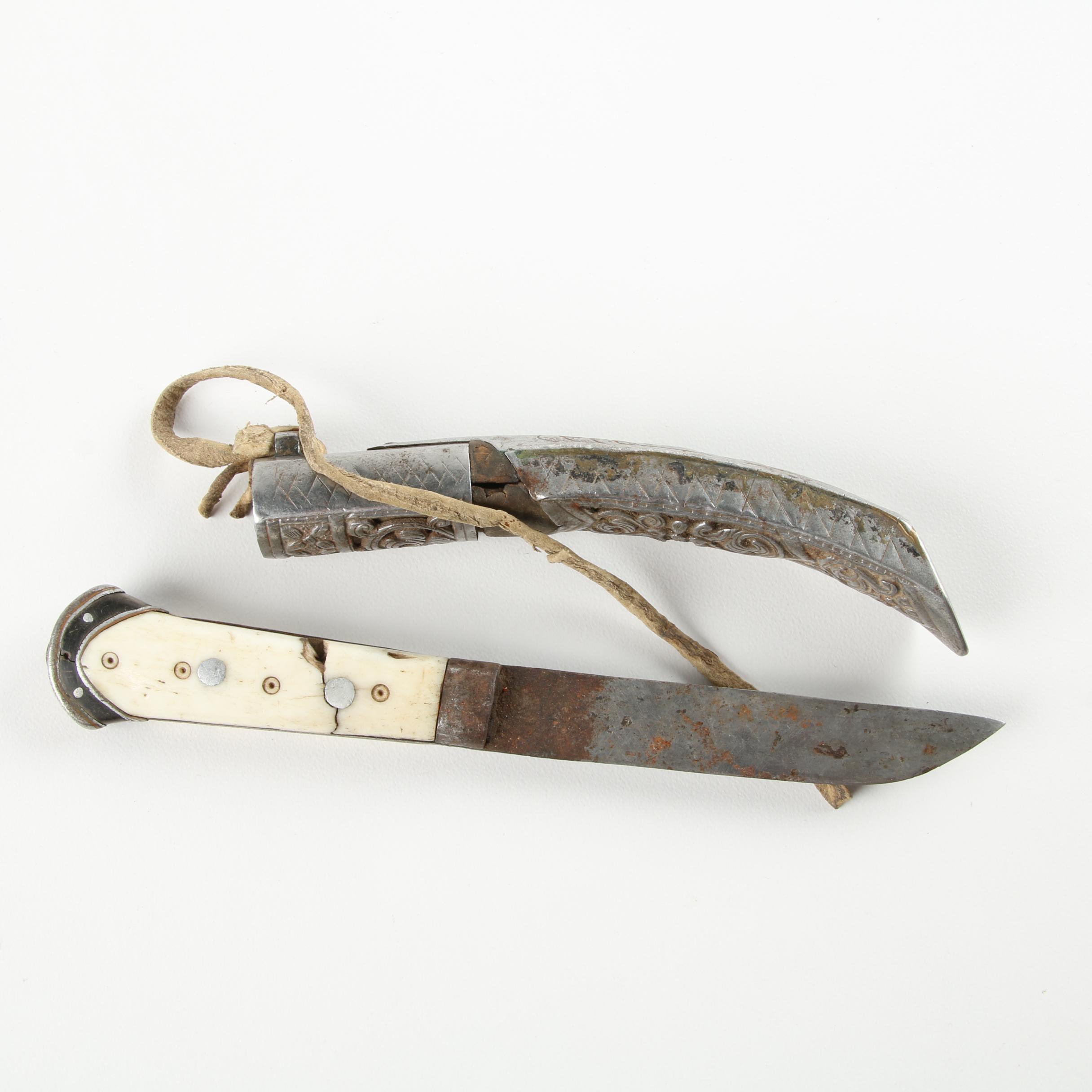 Vintage Tibetan Bone Handle Knife with Sheath