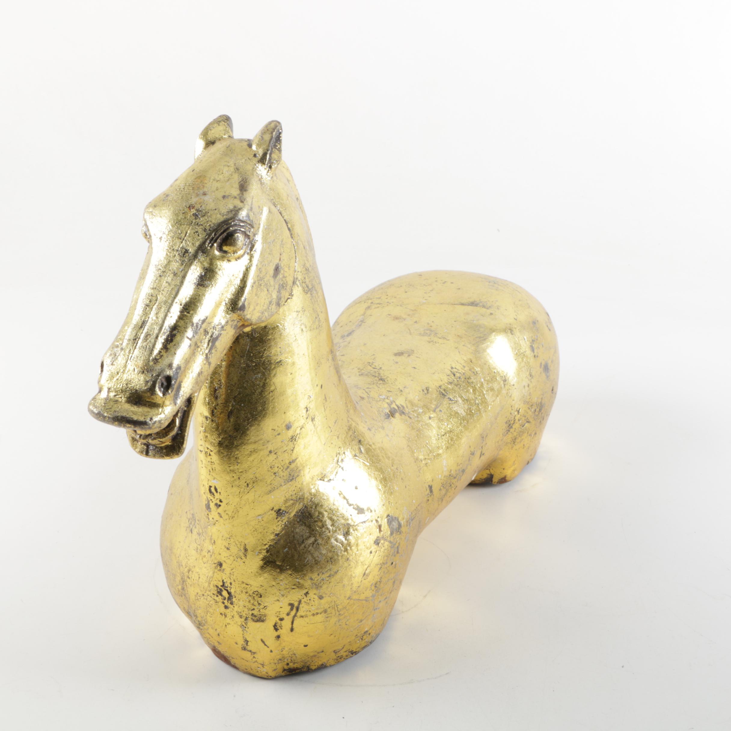 Cast Iron Brass Tone Swimming Horse Figurine