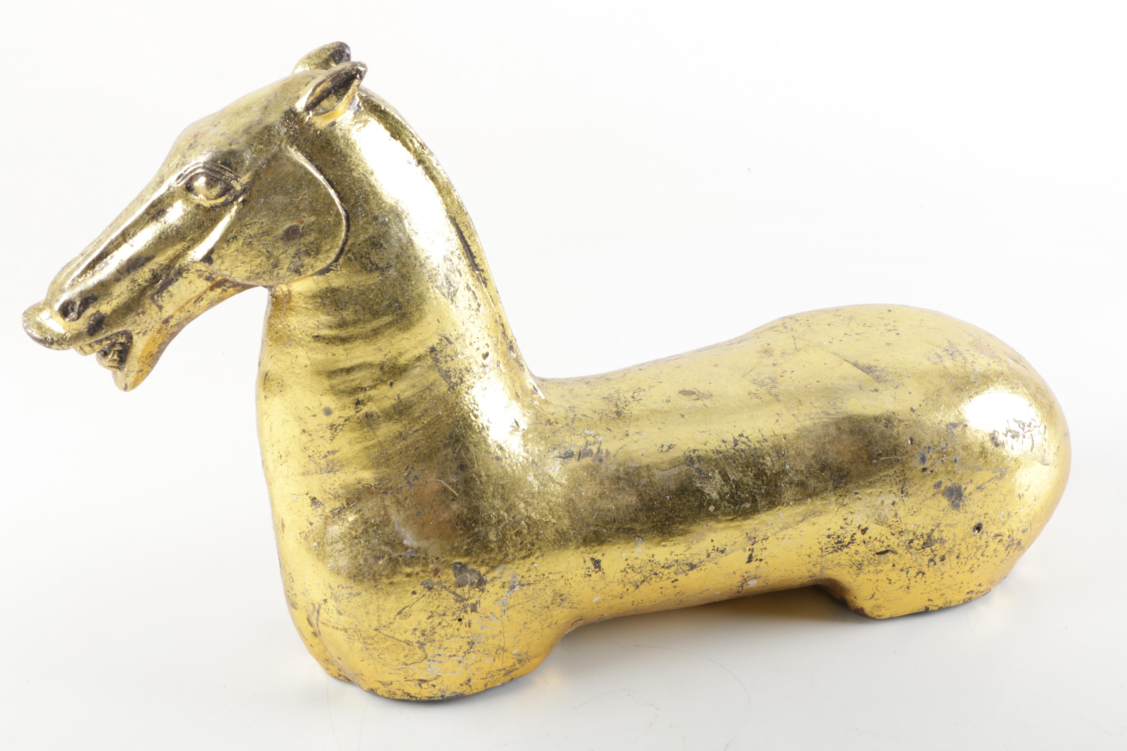 Cast Iron Brass Tone Swimming Horse Figurine