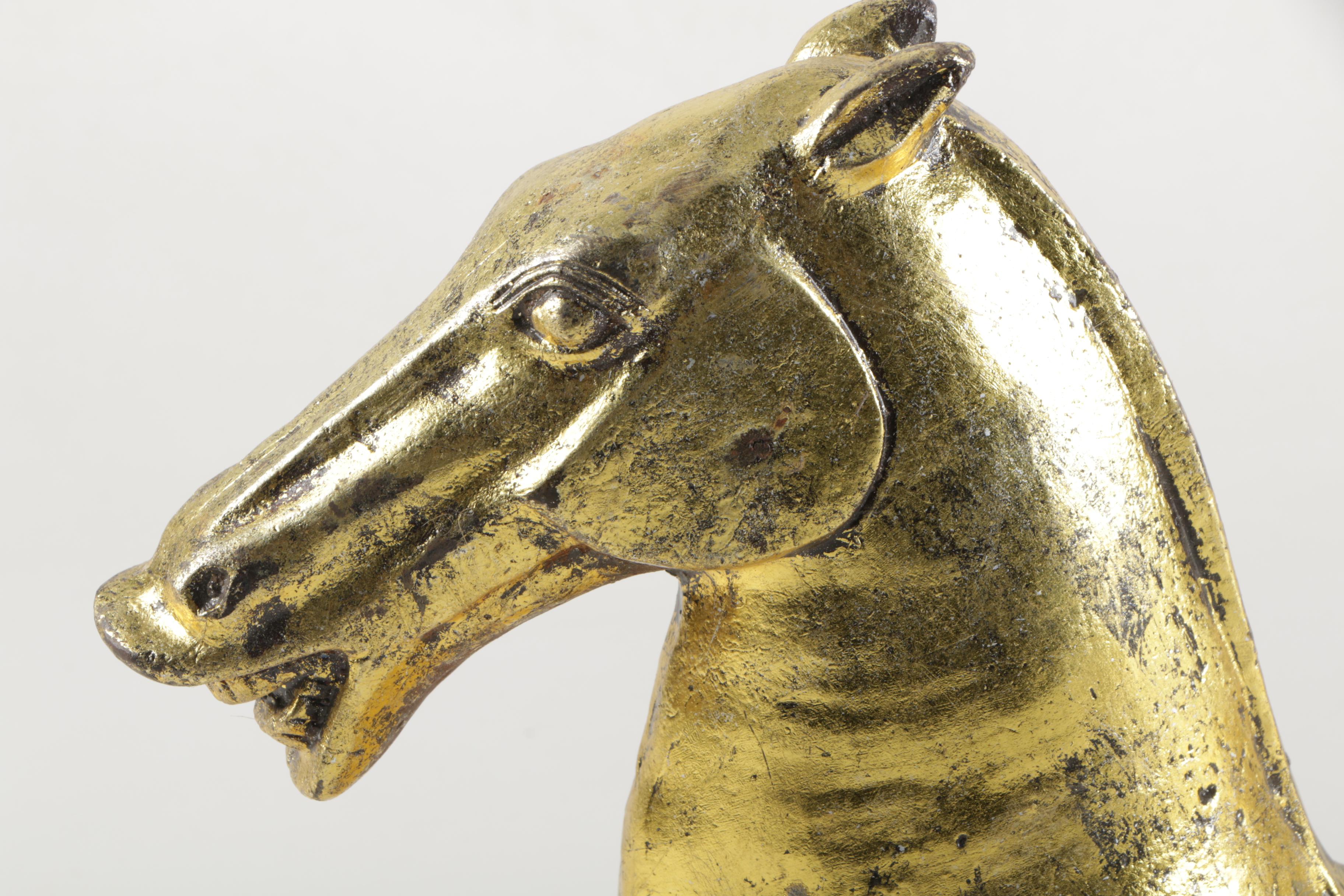 Cast Iron Brass Tone Swimming Horse Figurine