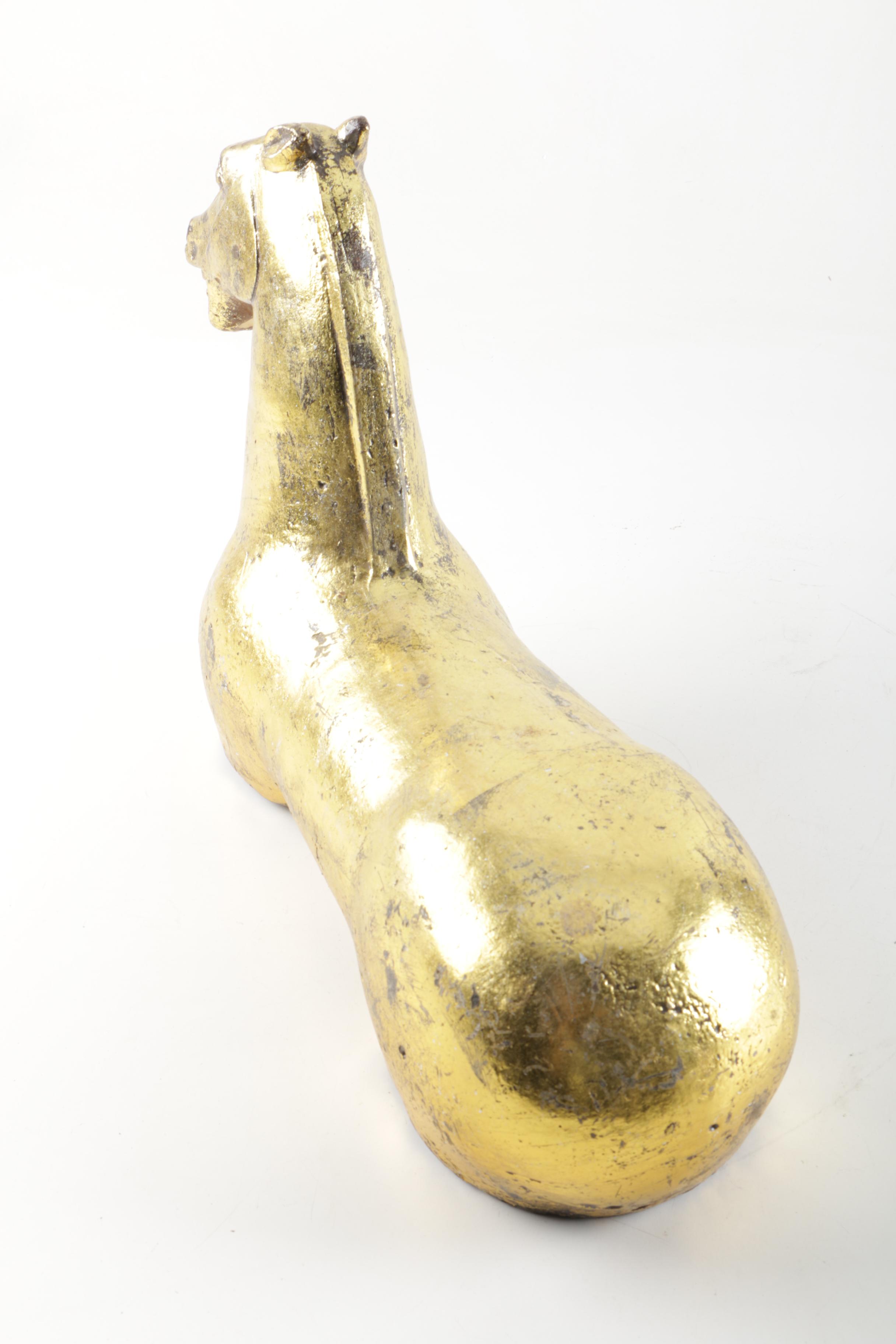 Cast Iron Brass Tone Swimming Horse Figurine