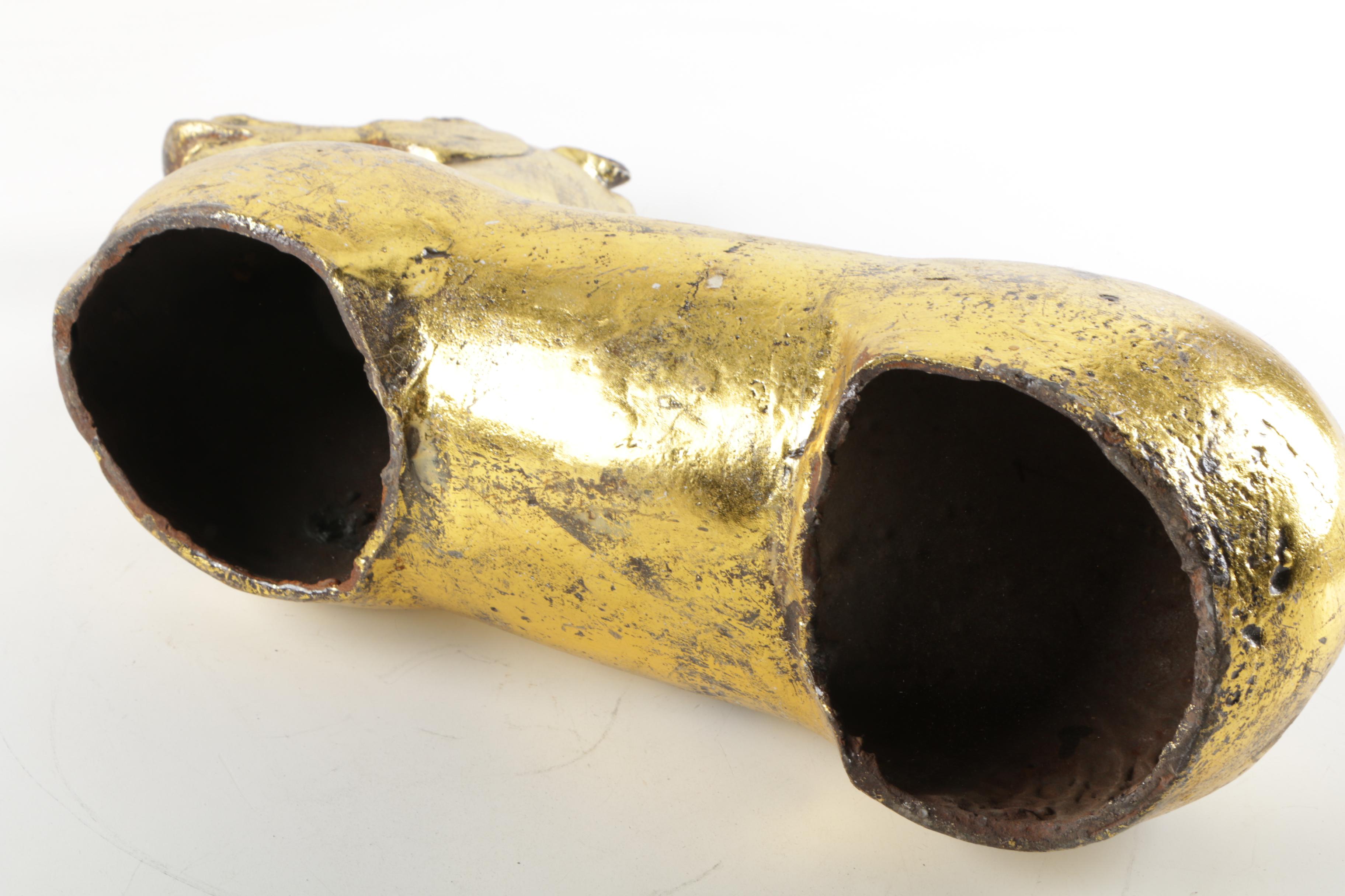 Cast Iron Brass Tone Swimming Horse Figurine