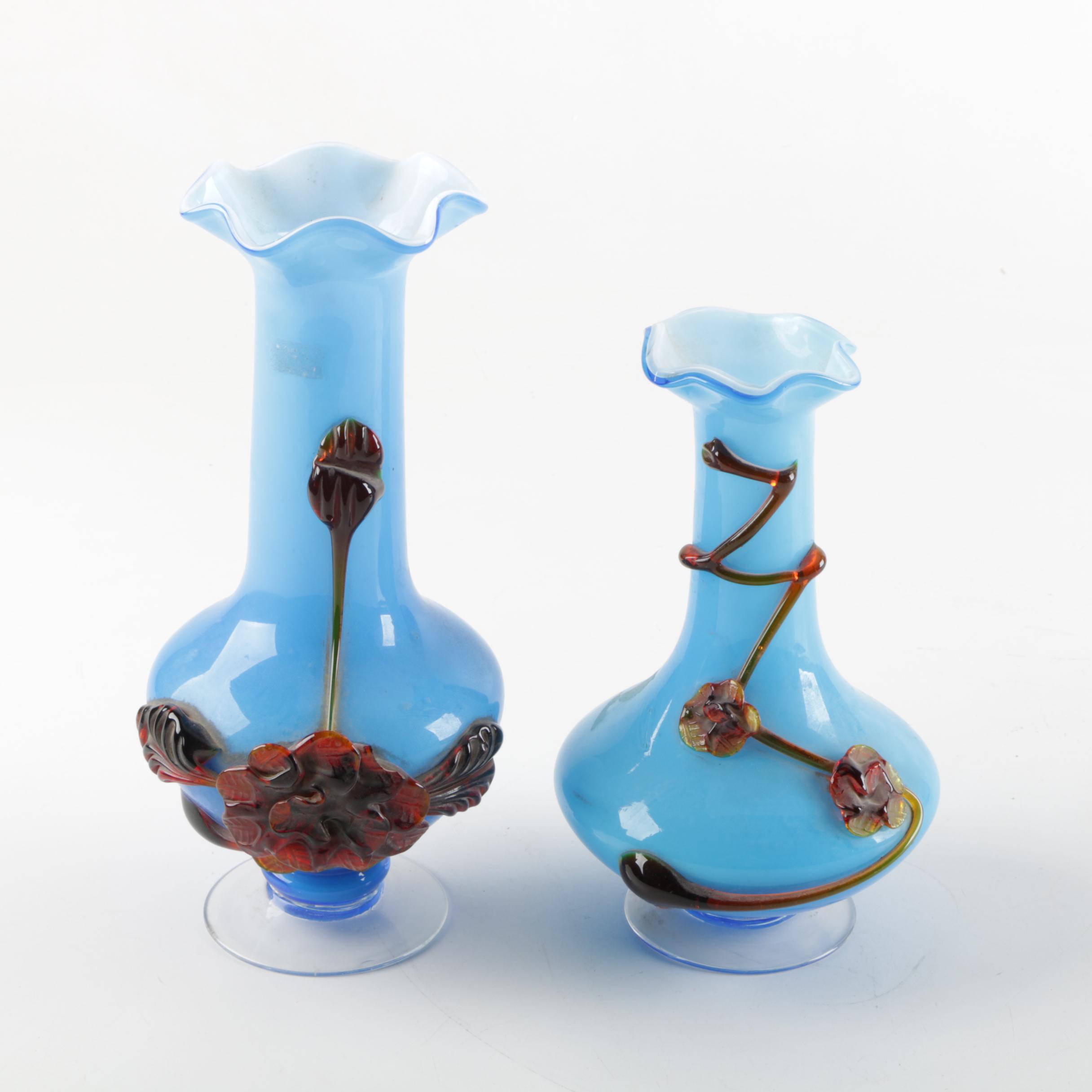 Pair of Vintage Stevens and Williams Style Hand Blown Glass Vases