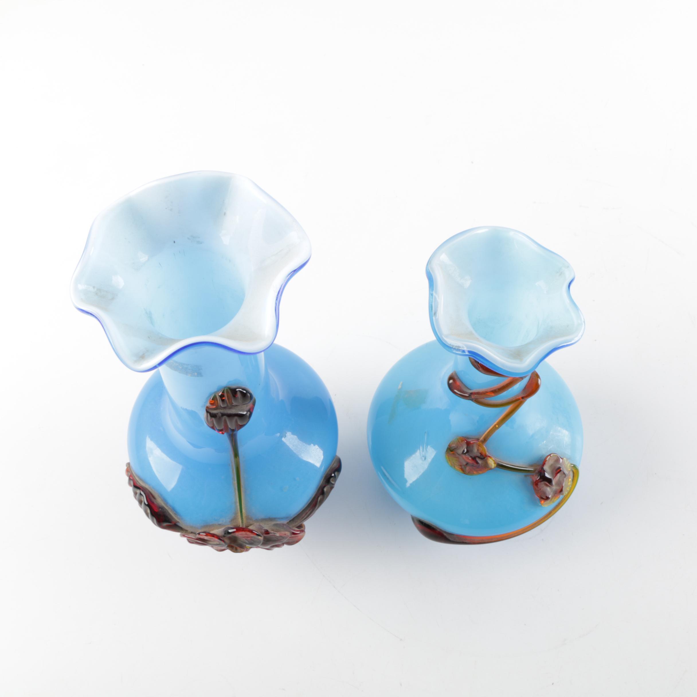 Pair of Vintage Stevens and Williams Style Hand Blown Glass Vases