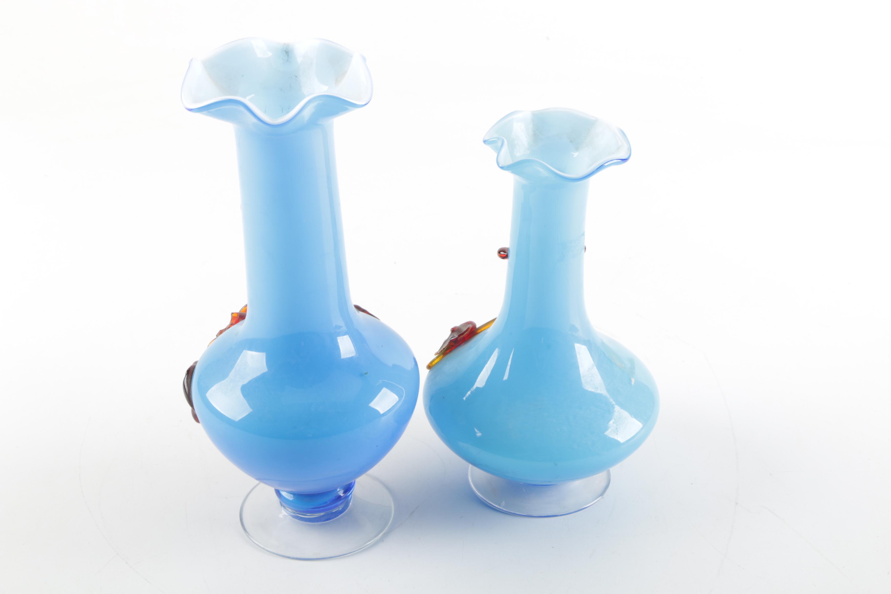 Pair of Vintage Stevens and Williams Style Hand Blown Glass Vases