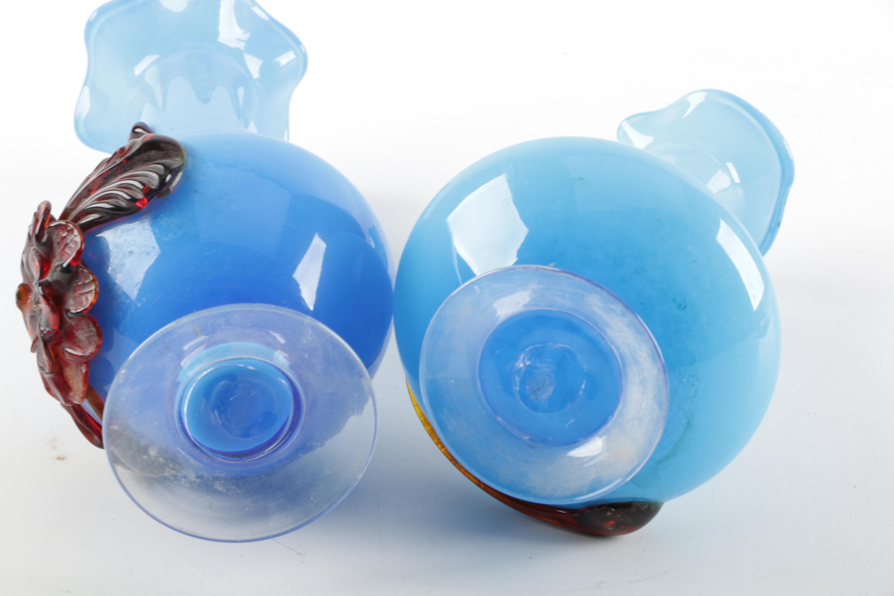 Pair of Vintage Stevens and Williams Style Hand Blown Glass Vases