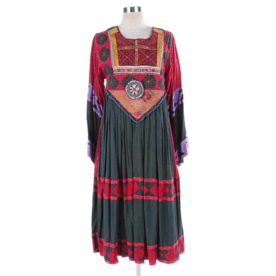 Bohemian Style Mixed Media Dress with Beaded Accents