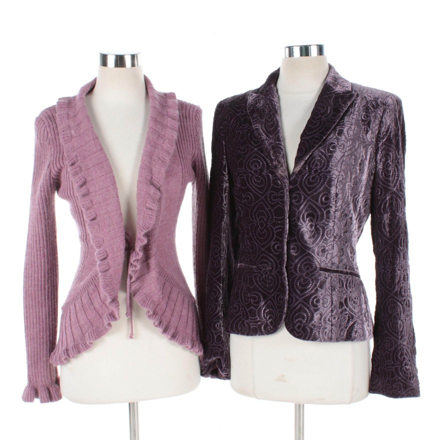 Women's Purple Blazer and Cardigan Sweater, Including Tahari